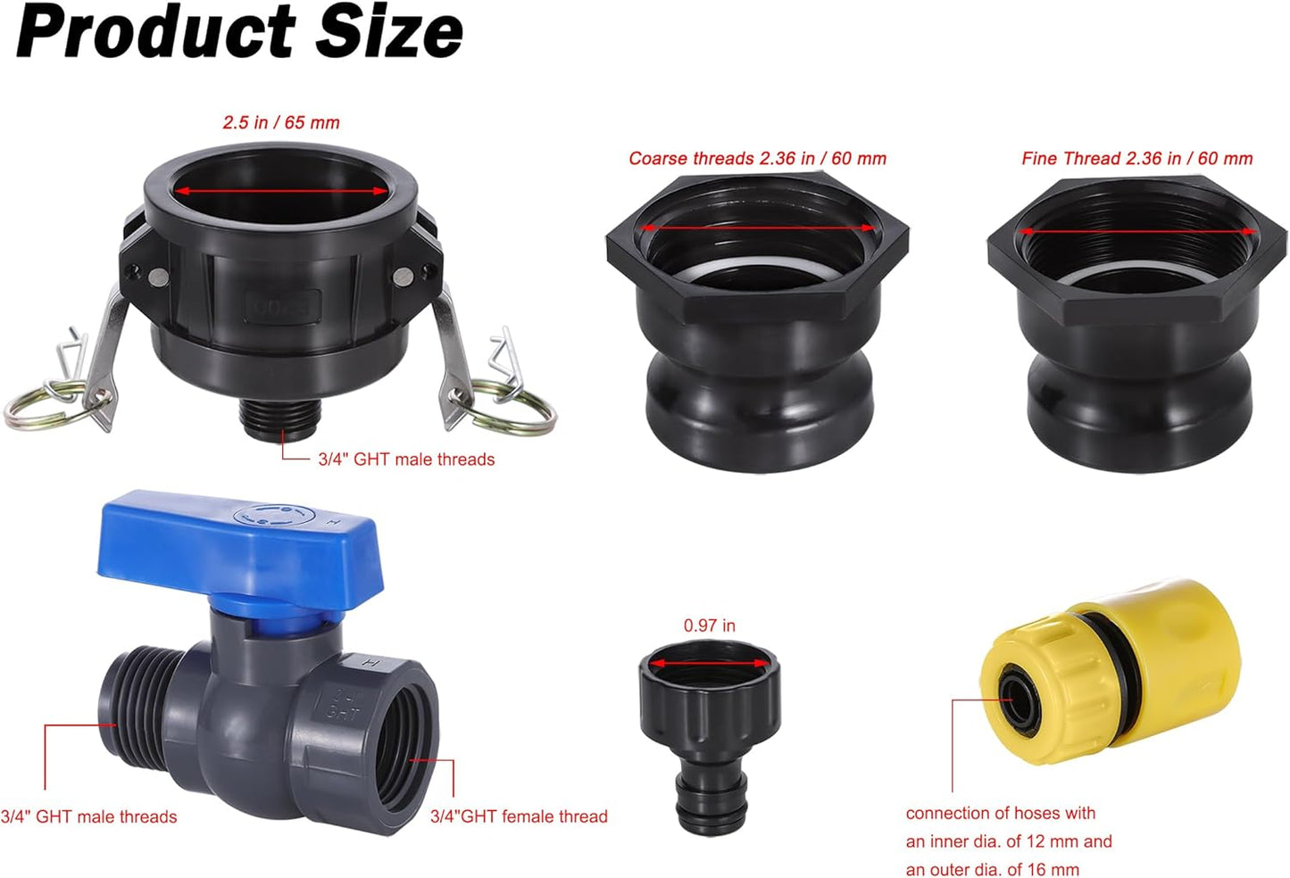 Adaptador de Manguera para Contenedor IBC, Adaptador Cam Lock de 2" para Tanque Contenedor IBC de 275-330 Galones con Co