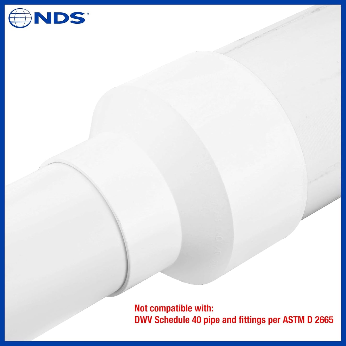 NDS 6P07: Acoplamiento Aumentador/Reductor PVC S&D, 4 pulgadas x 6 pulgadas, para Conexiones Soldadura de Solvente Hub X