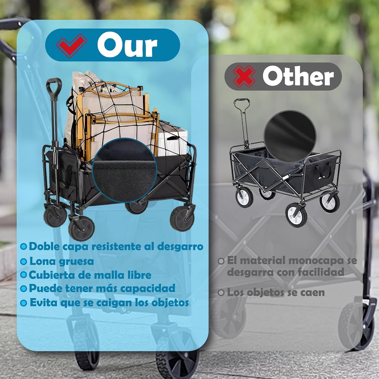 EMAGIE Carrito Plegable con Ruedas - con Red de Seguridad Carrito de Mandado 120 Kg de Capacidad de Carga Carro de Campa
