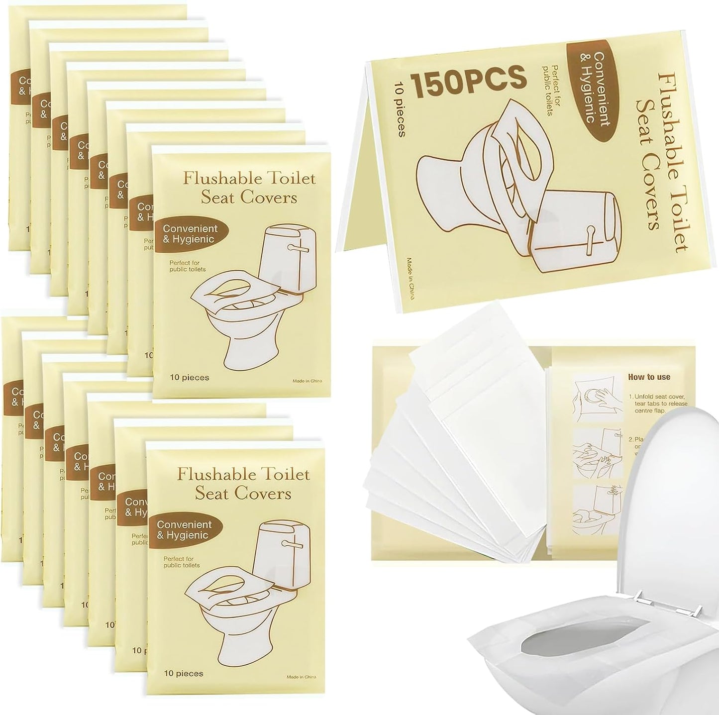 Fundas Desechables para Asiento de Inodoro 150 Pcs, Cubre Asiento Inodoro Desechable de Papel Espeso, Cubre Asiento Inod