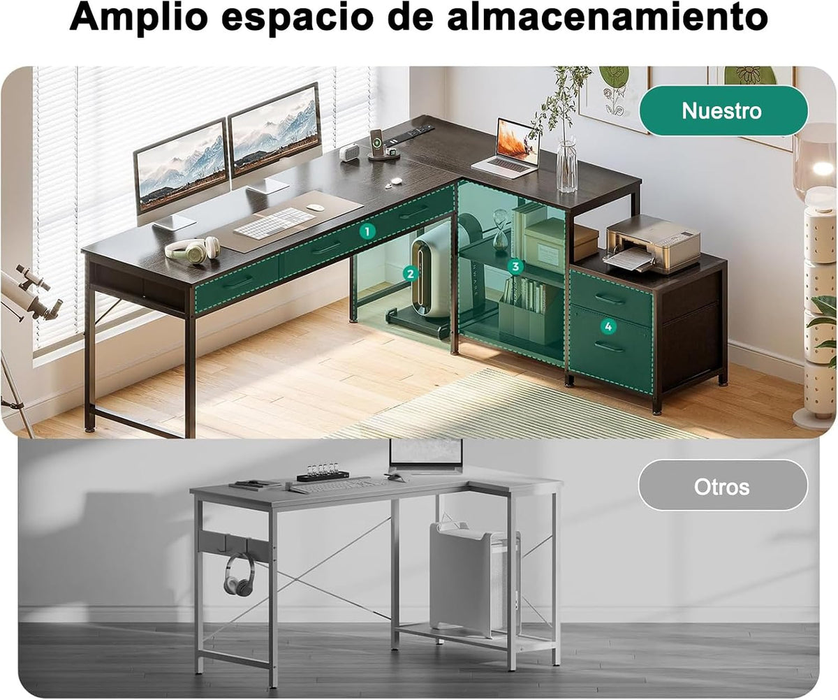KALAKO Escritorio en Forma L con Cajón para Computadora, Negro, 120x50x77cm