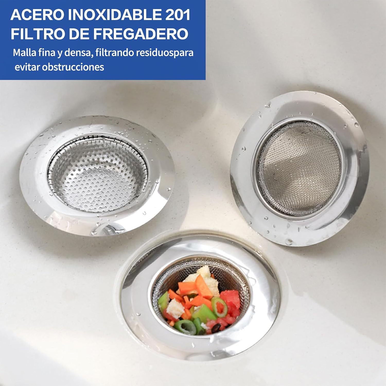 4 Piezas Coladores para Fregadero de Cocina, Coladores de Drenaje para Fregadero de Acero Inoxidable de Ancho, Filtro de