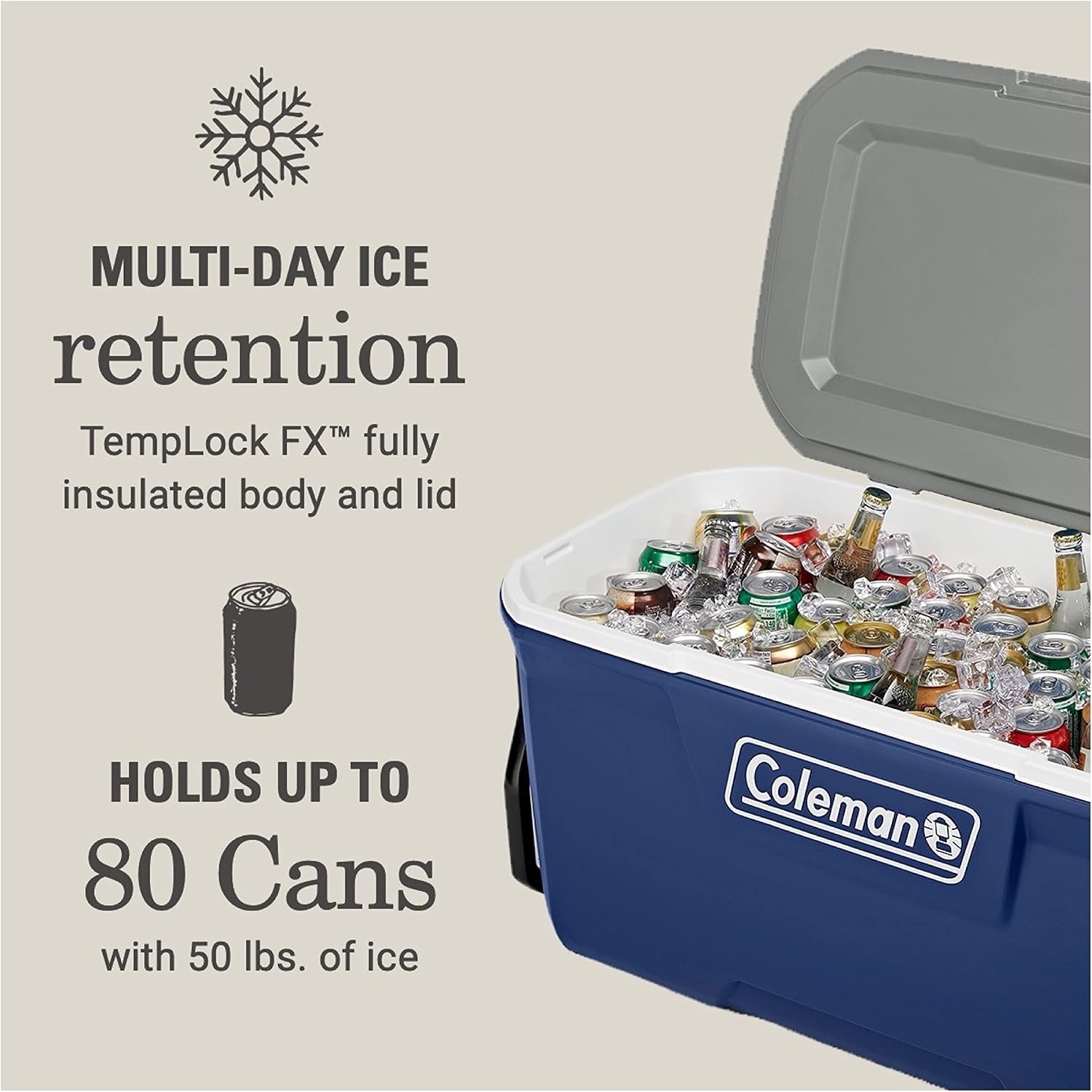 Coleman Hielera con Ruedas 59L 62QT Color Azul Serie 316 Mantiene el Hielo por Días Construcción Duradera de Fácil Agarr