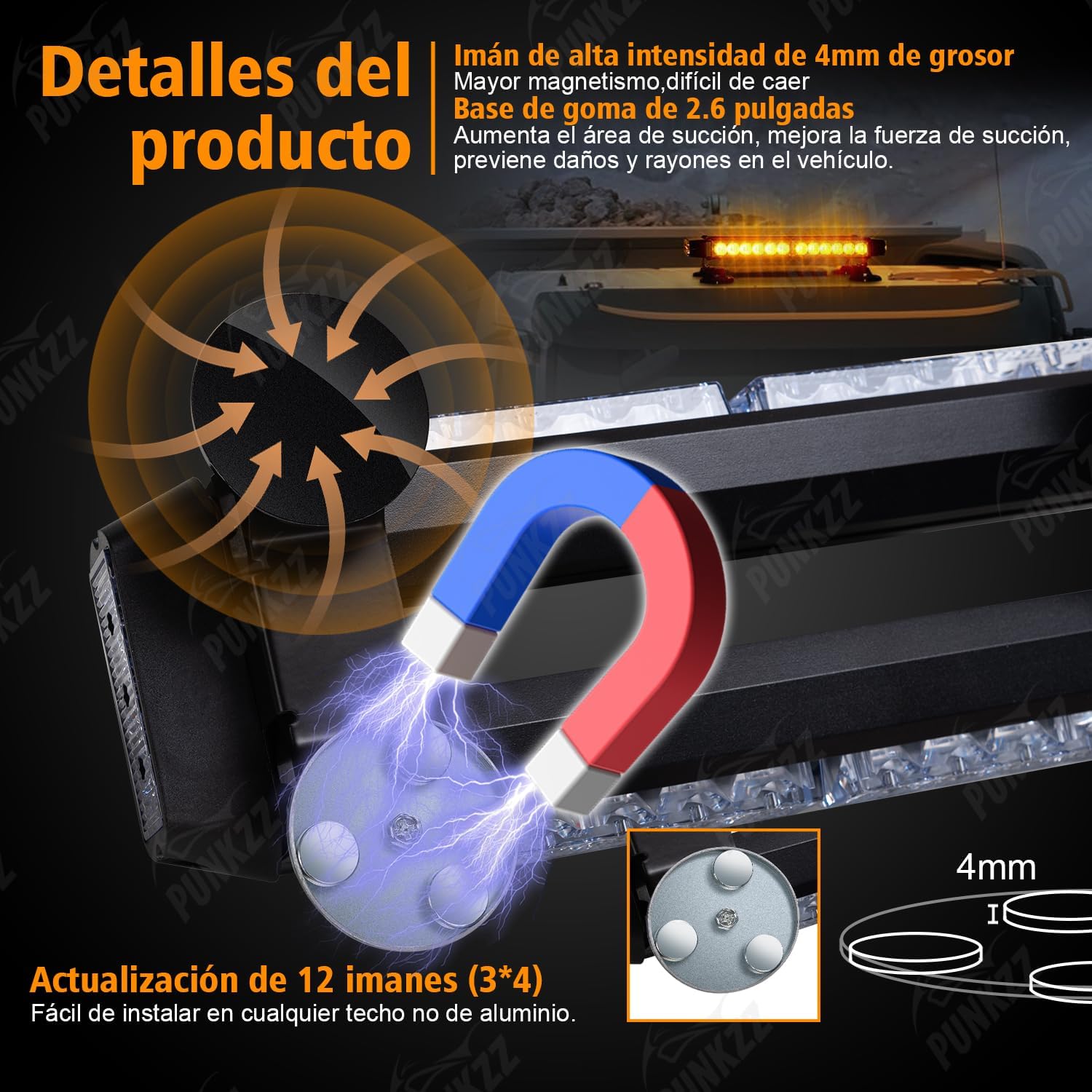 Barra Torreta Estrobo Codigo Leds con Base Magnética 26 PuLG (Amarillo y Blanco)