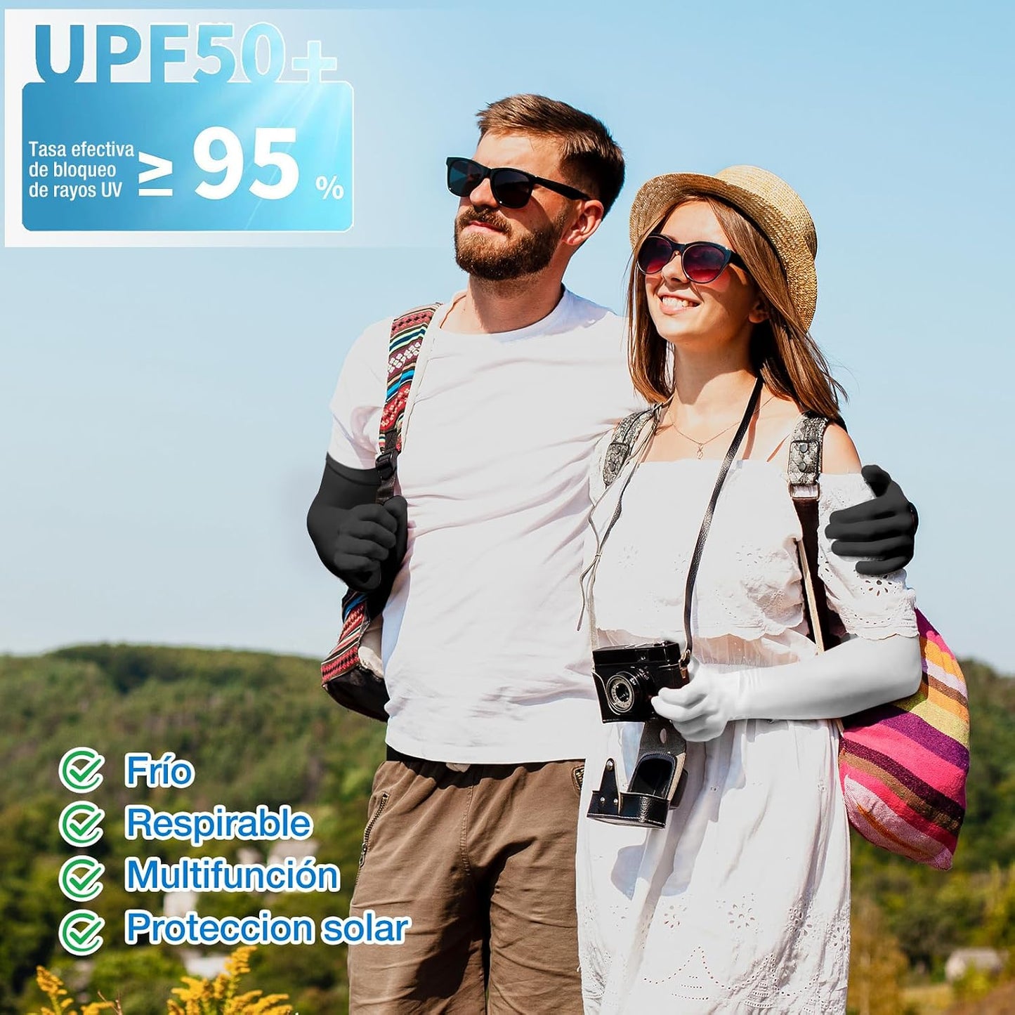 Mangas para Brazos UV, 1 Par Mangas de Protección UV, UPF50+ Protección Larga Brazo para Mujer y Hombres, Guantes Fresco