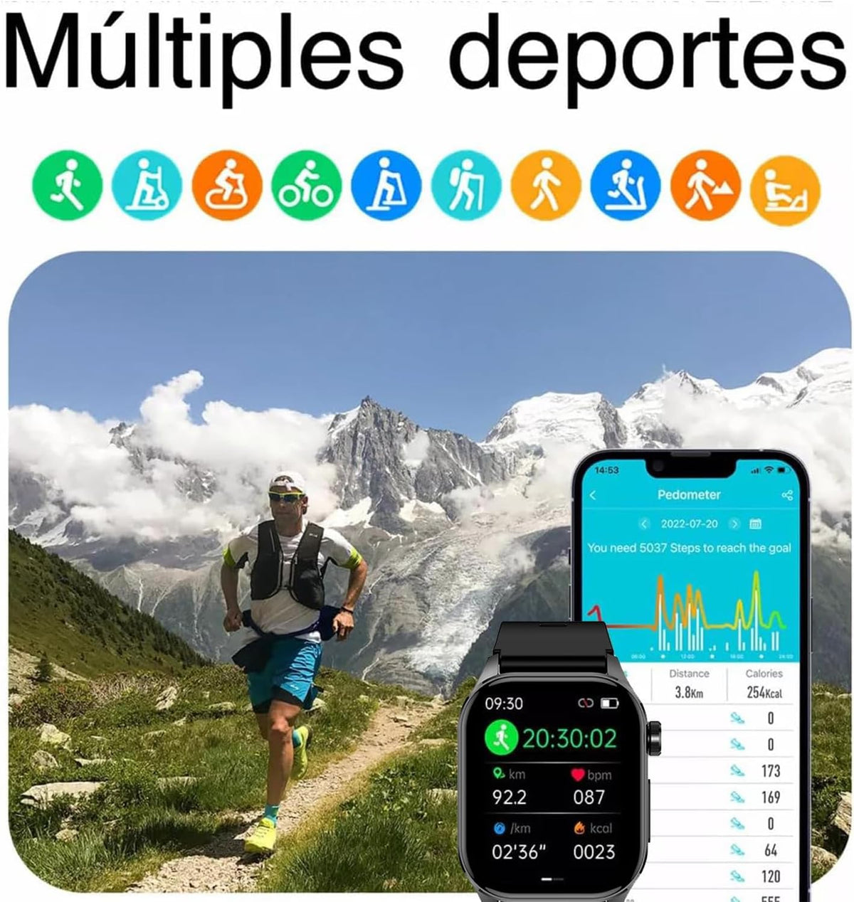Smartwatch Reloj Inteligente, 1.83" Pulsera Inteligente, Pantalla Táctil Completa Impermeable IP68, con Ritmo Cardíaco S