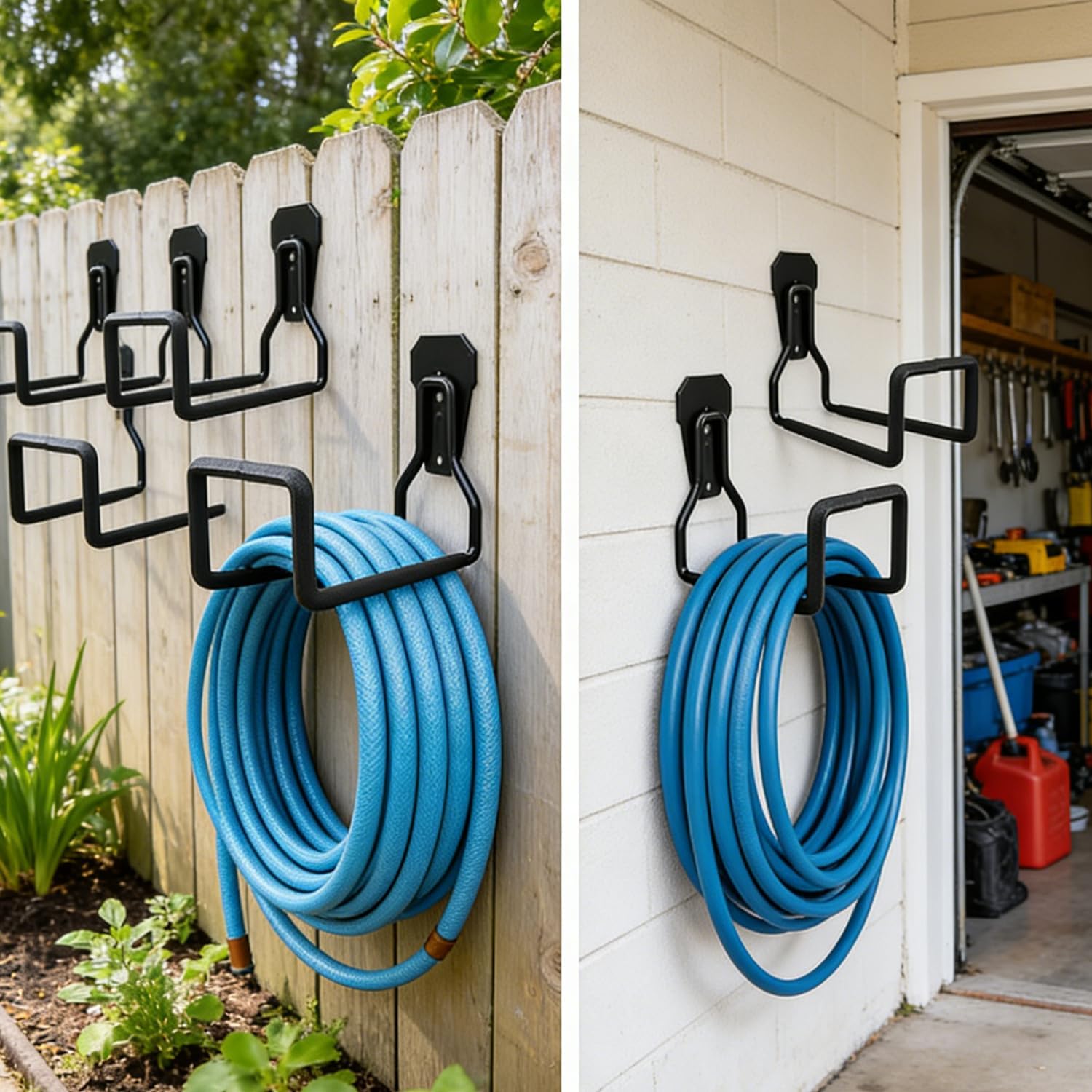 Soporte de Manguera de Montaje en Pared,Ganchos de Metal para Tubos de Agua para Patio Exterior, Garaje, Organizador de 