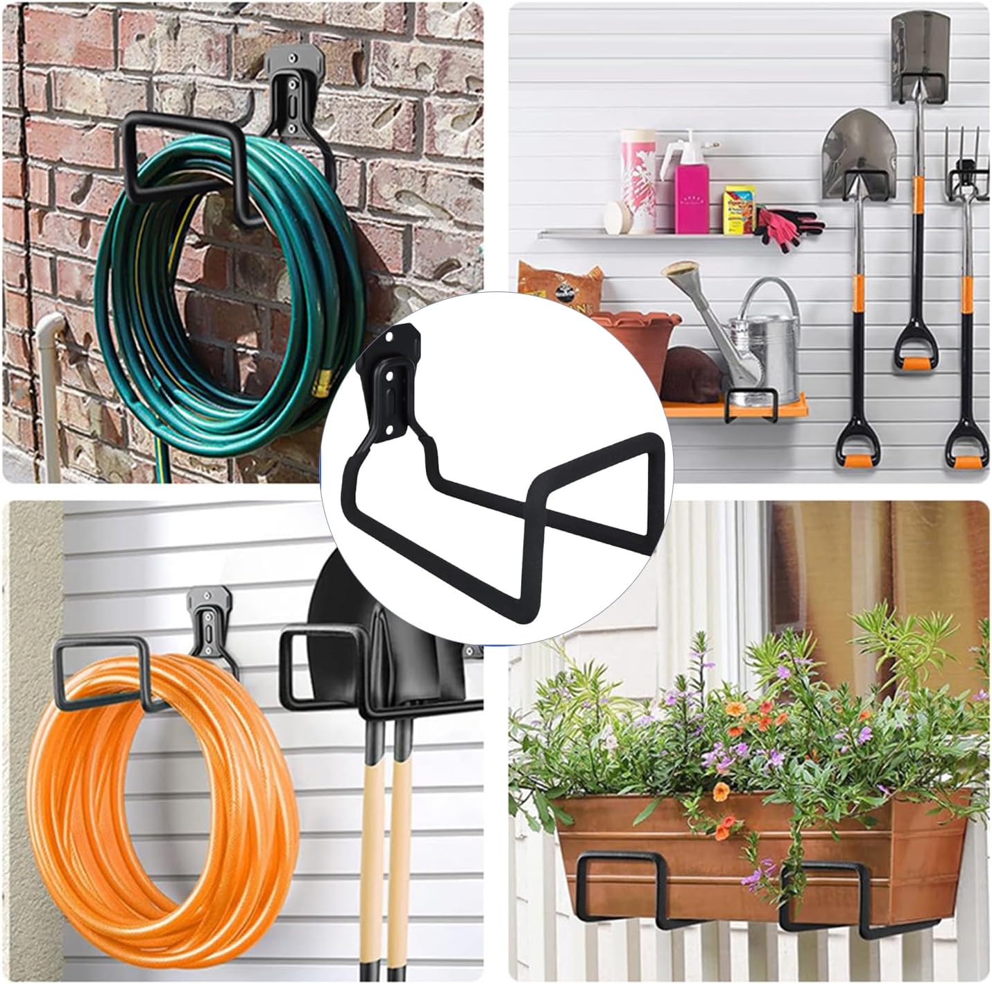 Soporte de Manguera de Montaje en Pared,Ganchos de Metal para Tubos de Agua para Patio Exterior, Garaje, Organizador de 