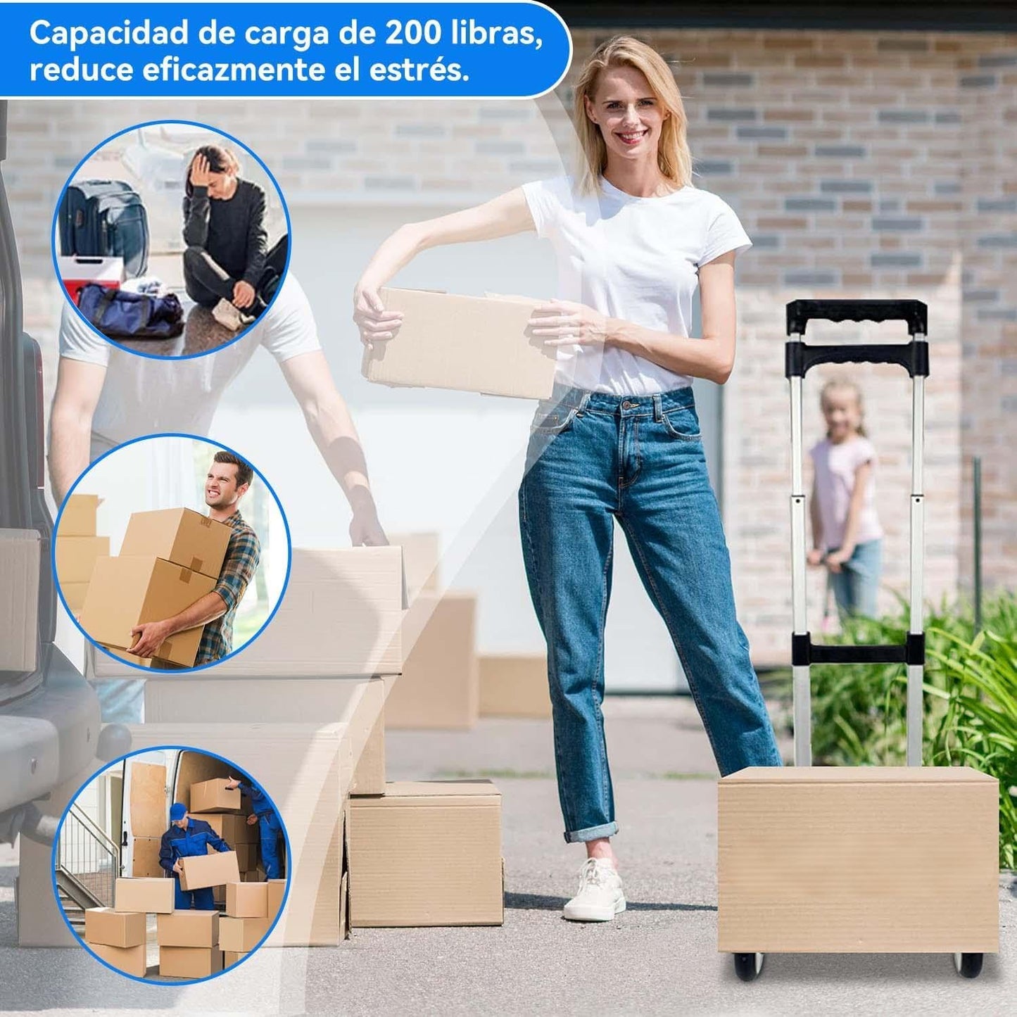 ACOVARK Carro de Mano Plegable, 200 LBS Plegable para Carretilla de Mano,Carro de Compras con Asa Telescópica y Ruedas d