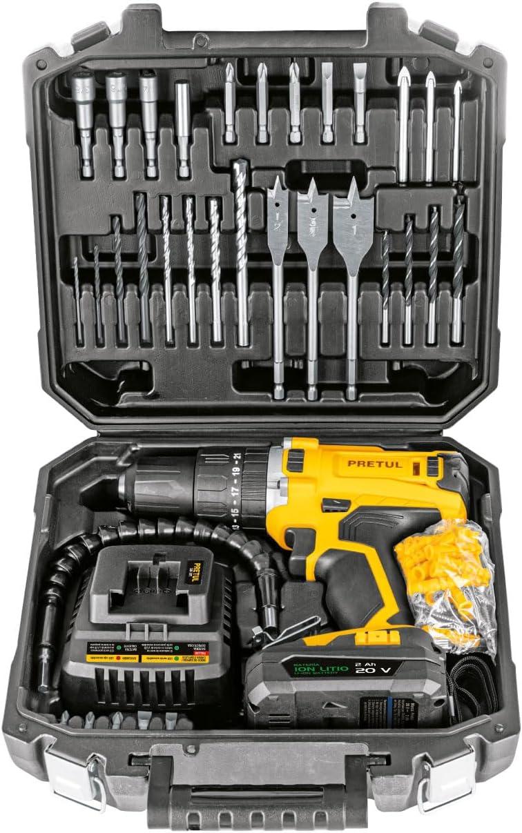 PRETUL ROTI-20P2K, Kit rotomartillo/destornillador 1/2", 20V con 32 accesorios
