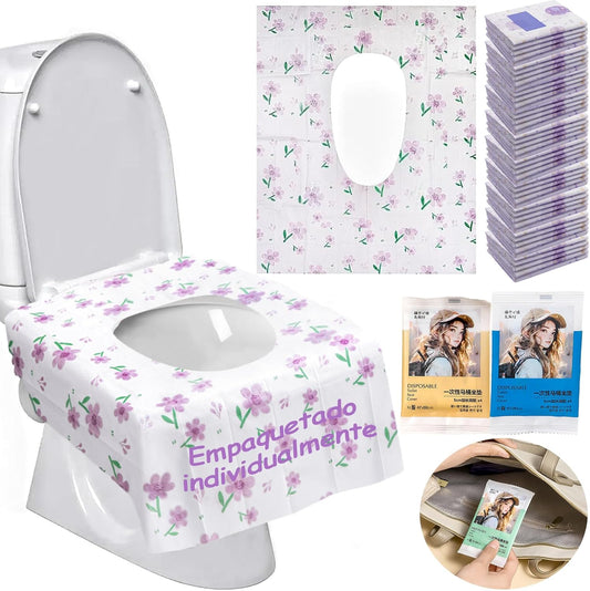 50 Piezas Tapas de Inodoro Desechables, Fundas de Toilet Seat Cover Desechables, Más Grande, para Viajes, Más Grueso e I