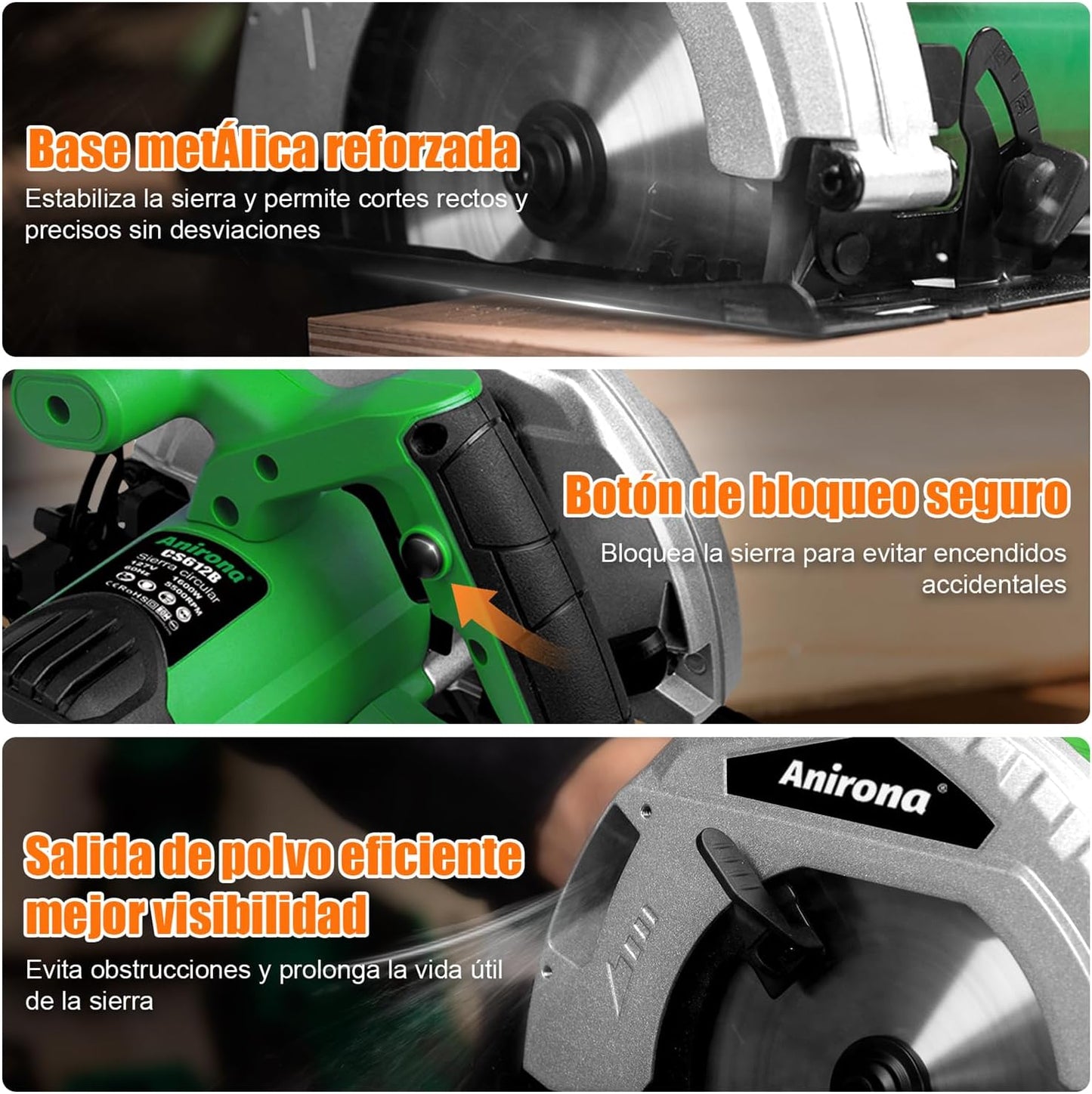 Anirona Sierra Circular Eléctrica 1600W, 7-1/4" Cierra Circular con Profundidad de Corte Ajustable de 2-9/16” (90°) a 1-