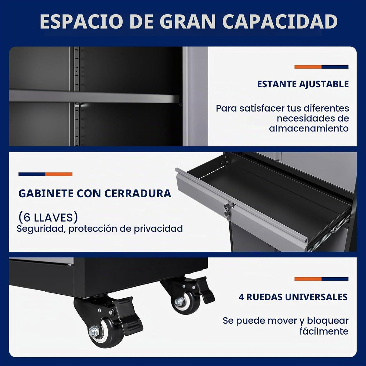 Yizosh - Gabinete metálico de almacenamiento, con puertas, con cerradura y repisas ajustables, para herramientas, con 4 