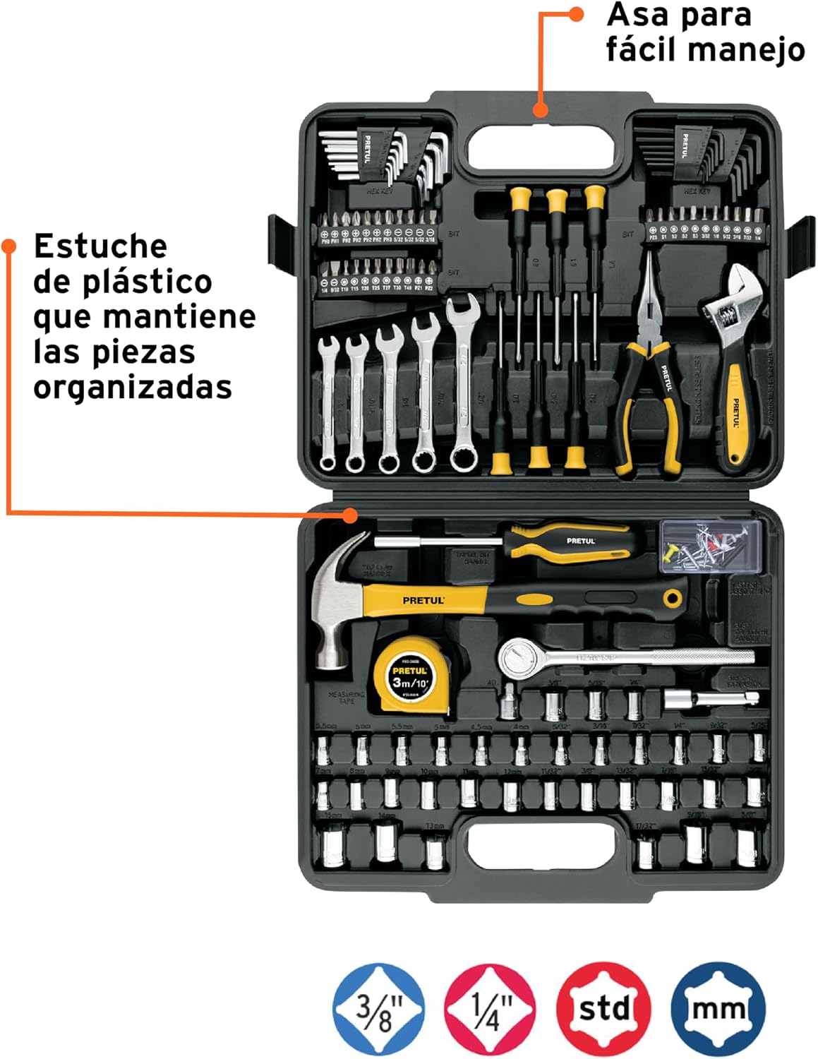 Pretul SET-109, Juego de herramientas con estuche, 109 piezas