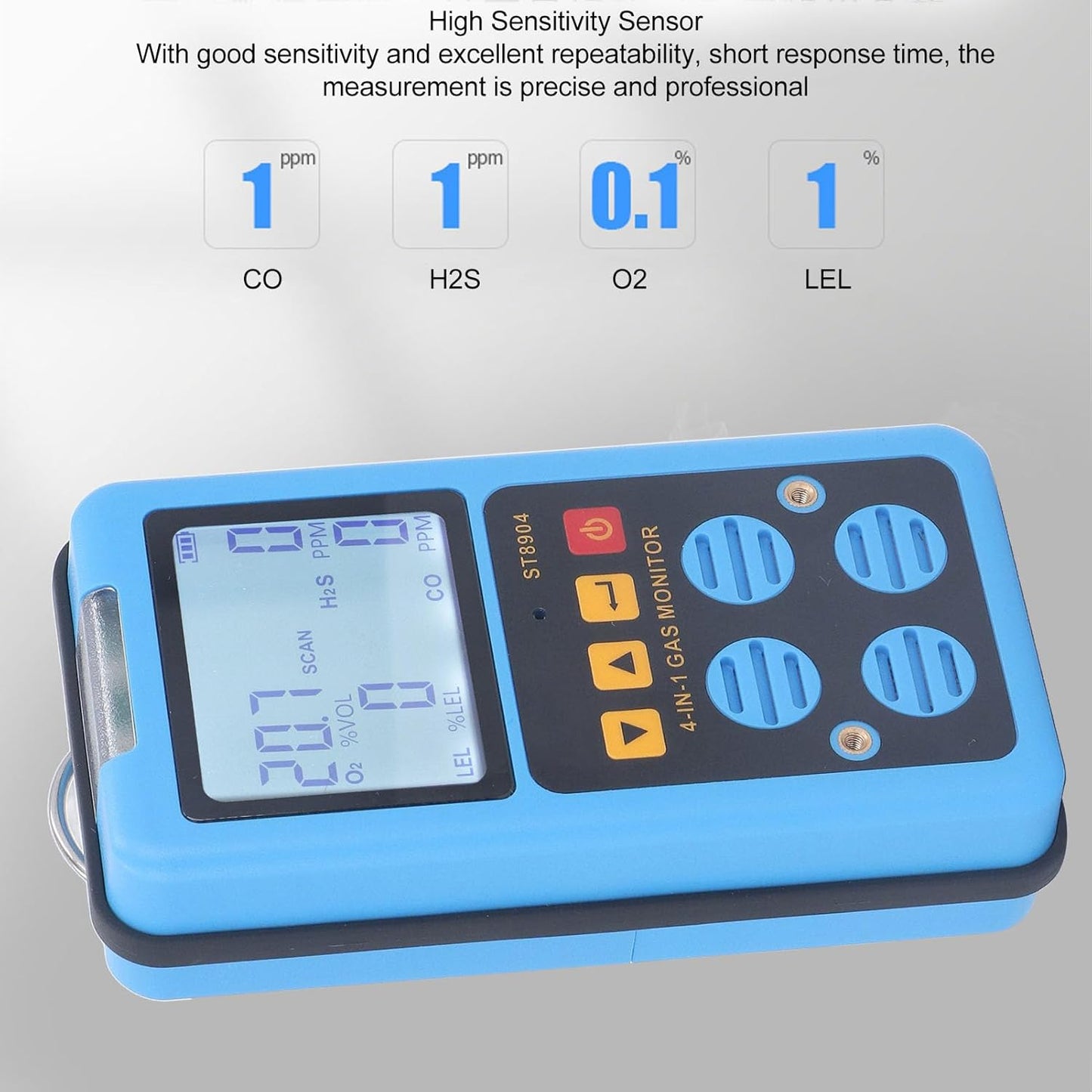 Yunseity Detector de Gas, 4 en 1 CO H2S O2 LEL Monitor de Gas Medidor Analizador con 3 Modos de Alarma Alarma de Vibraci