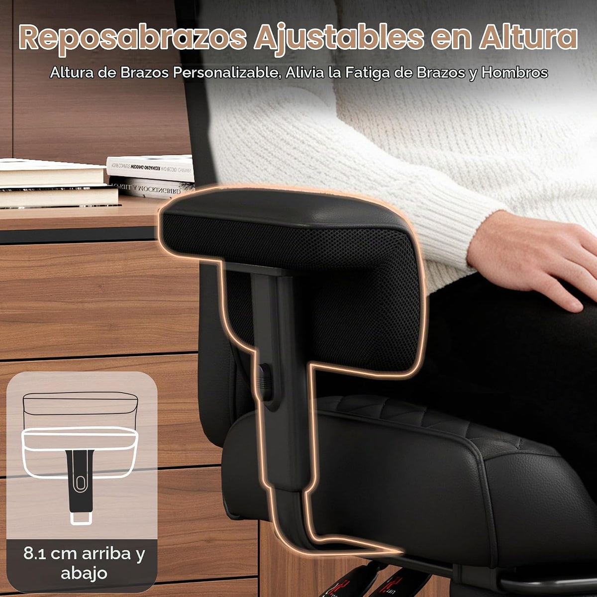 Vonesse - Silla de Oficina Grande y Alta, Silla de Escritorio con Reposabrazos Suaves Ajustables, Silla Ergonómica para 