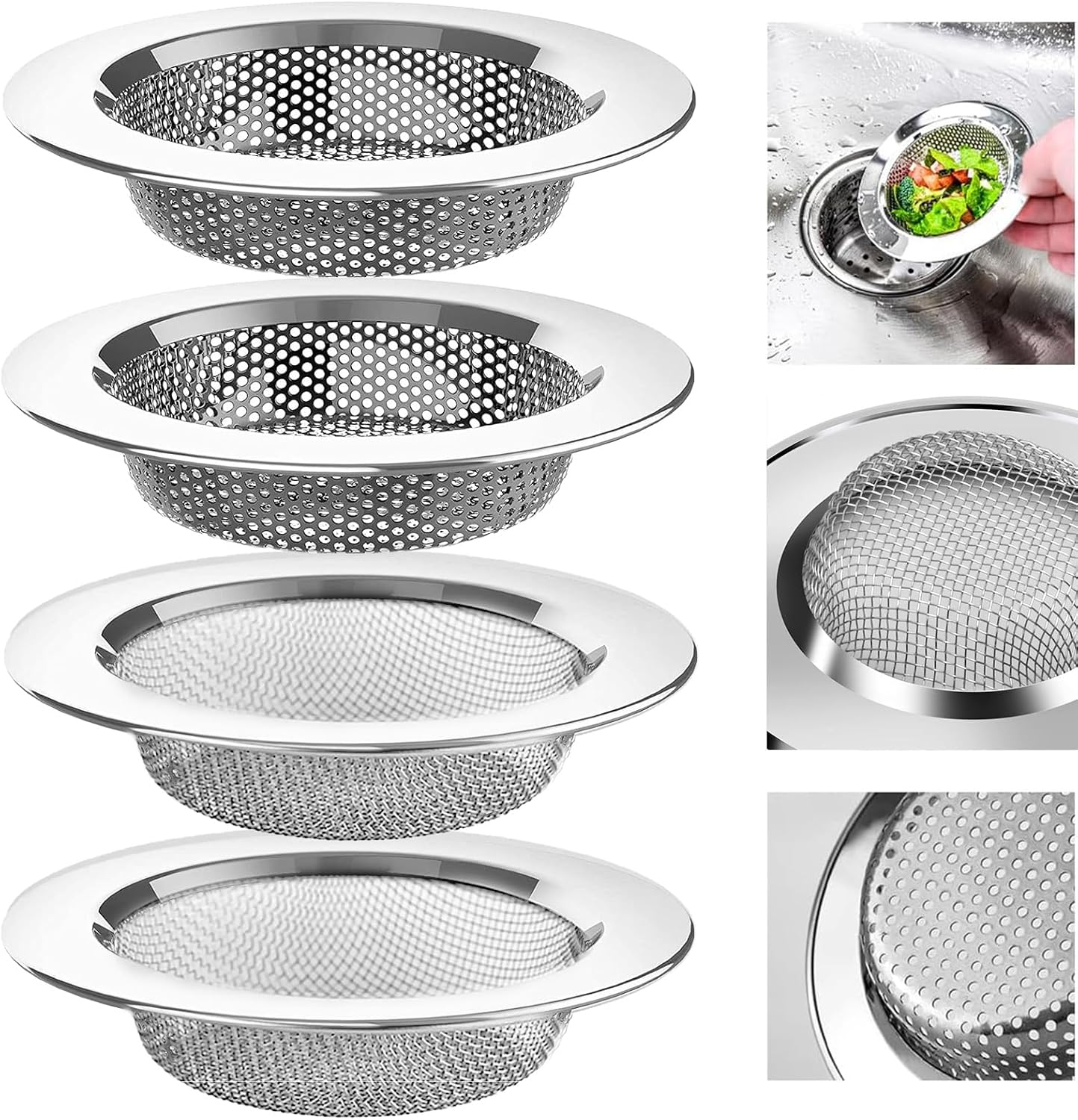 4 Piezas Coladores para Fregadero de Cocina, Coladores de Drenaje para Fregadero de Acero Inoxidable de Ancho, Filtro de