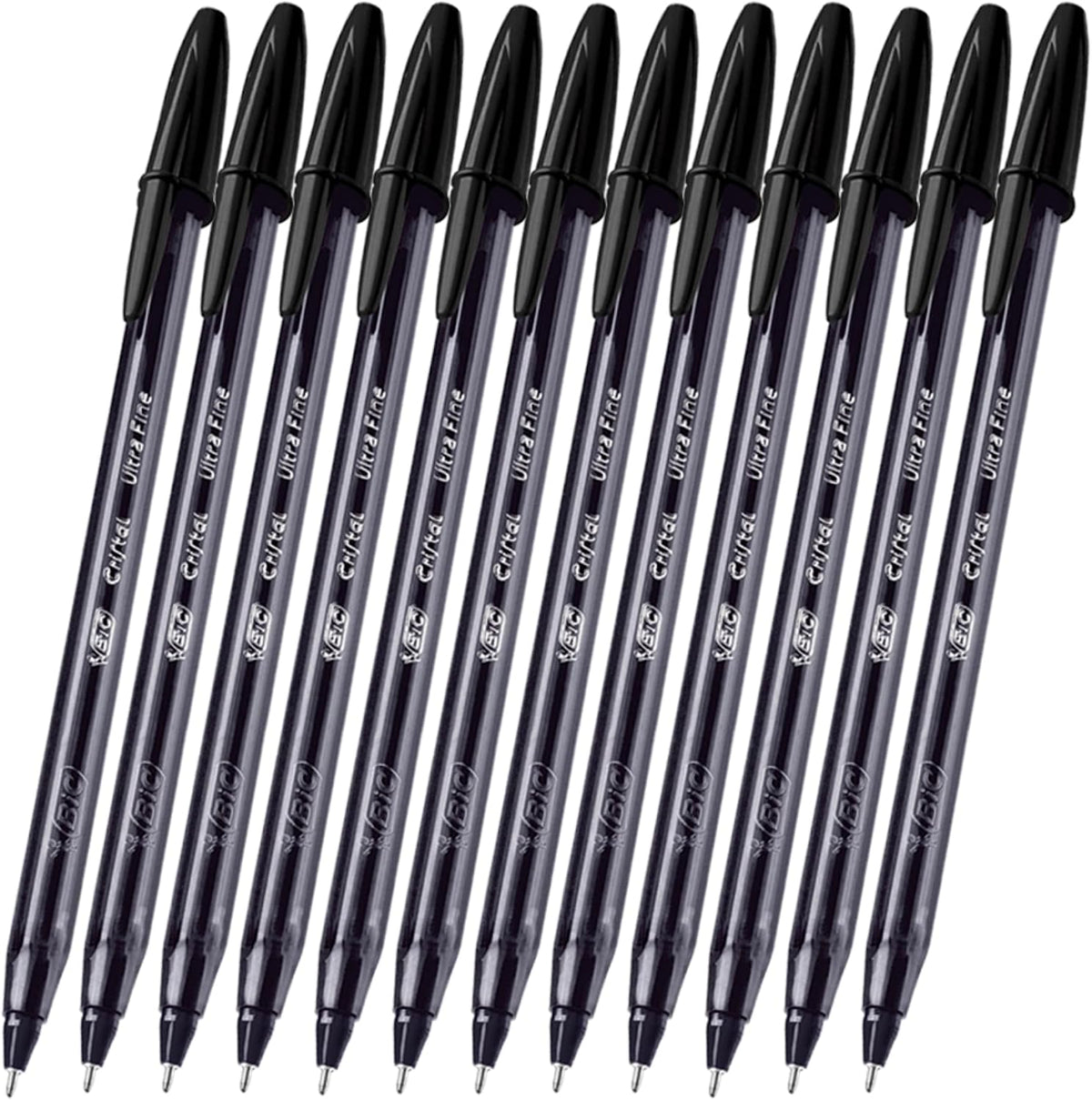 BIC, Bolígrafo de Punto Ultra Fino, Pluma Clásica, Cristal Precisión y Suavidad, Tinta Color Negro, 12 piezas