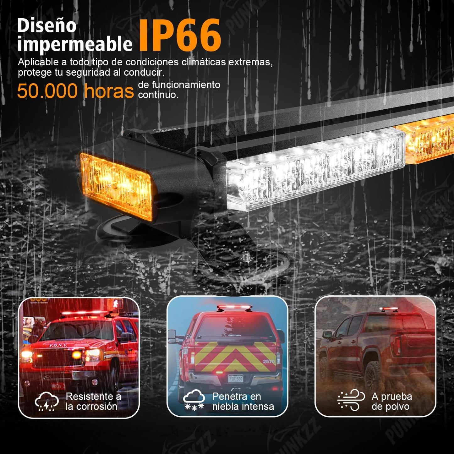 Barra Torreta Estrobo Codigo Leds con Base Magnética 26 PuLG (Amarillo y Blanco)