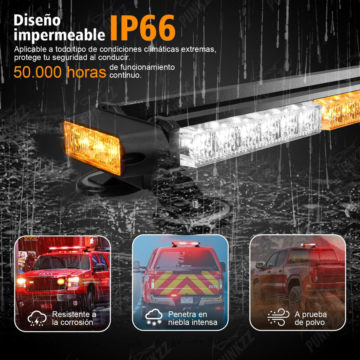 Barra Torreta Estrobo Codigo Leds con Base Magnética 26 PuLG (Amarillo y Blanco)