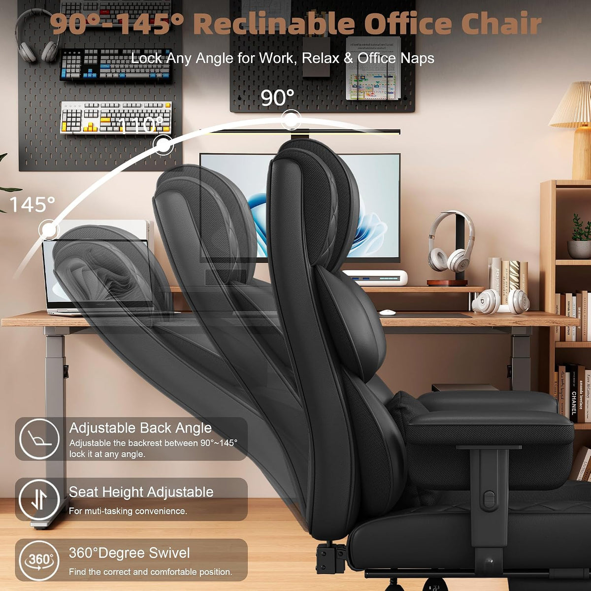 Vonesse - Silla de Oficina Grande y Alta, Silla de Escritorio con Reposabrazos Suaves Ajustables, Silla Ergonómica para 