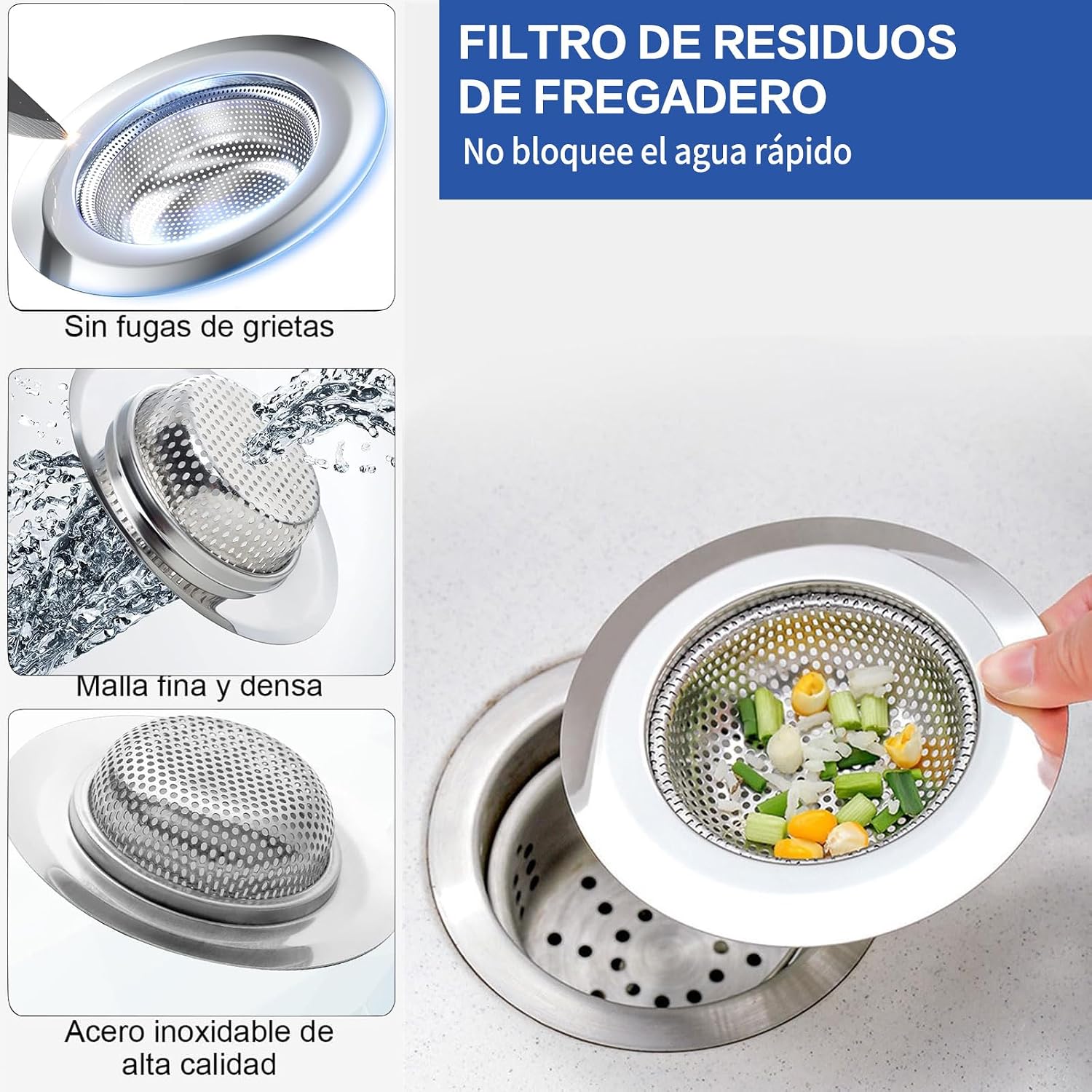 4 Piezas Coladores para Fregadero de Cocina, Coladores de Drenaje para Fregadero de Acero Inoxidable de Ancho, Filtro de