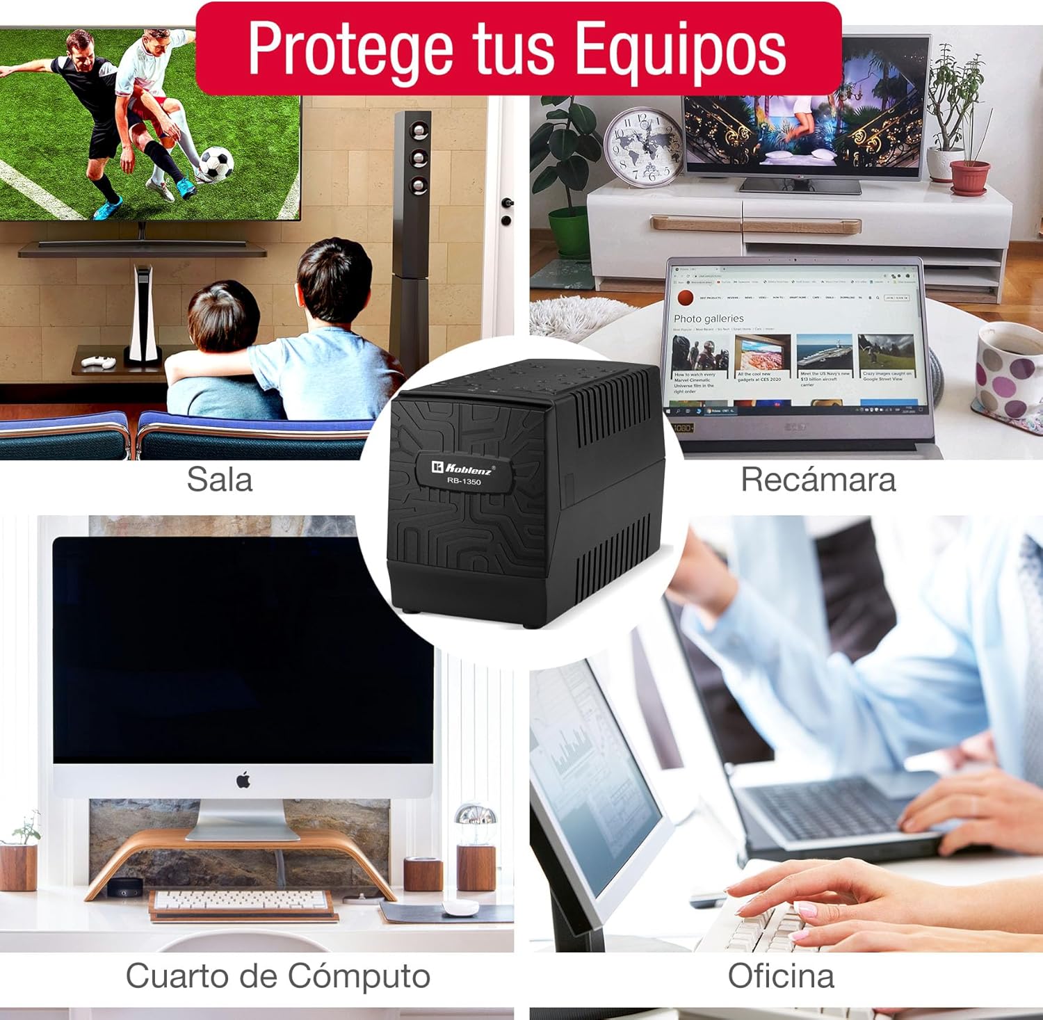 Koblenz Regulador Electrónico de Voltaje de 1350 VA / 700 W con 8 Contactos Regulados, con Luz LED, Supresor de Picos, I