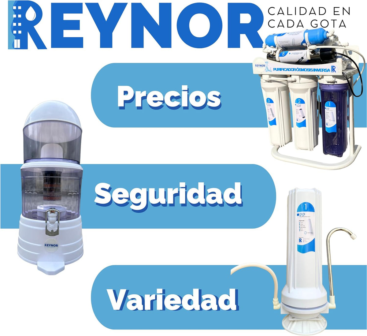 REYNOR Cartuchos de Sedimentos de Polipropileno, Paquete de 9 Piezas, 2.5 x 10 Pulgadas, Filtración 5 Micras, para Siste