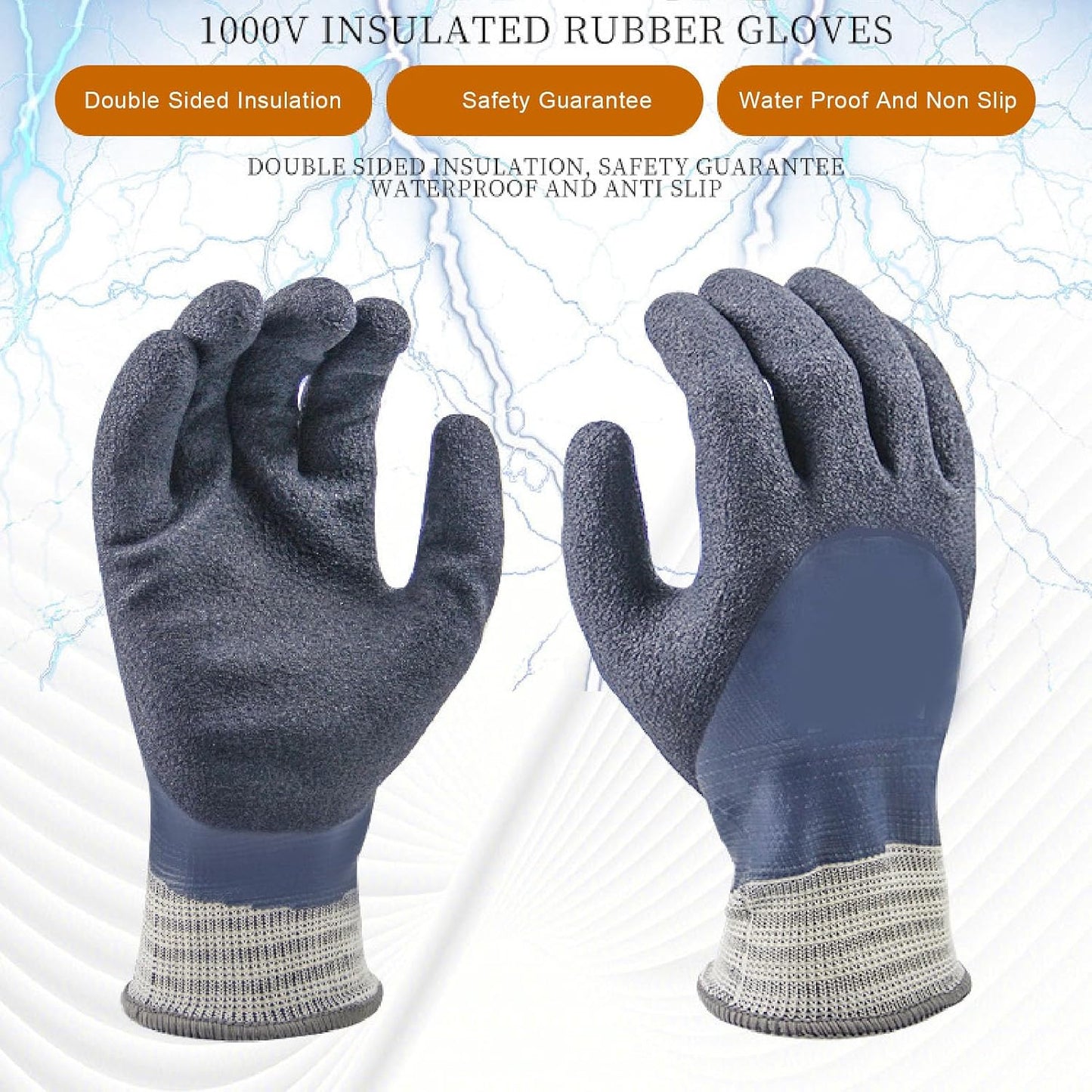 Cocoarm Guantes Electricista Aislantes, 1000V Guantes Dieléctricos Guante de Trabajo Guantes de Goma Aislante para Traba