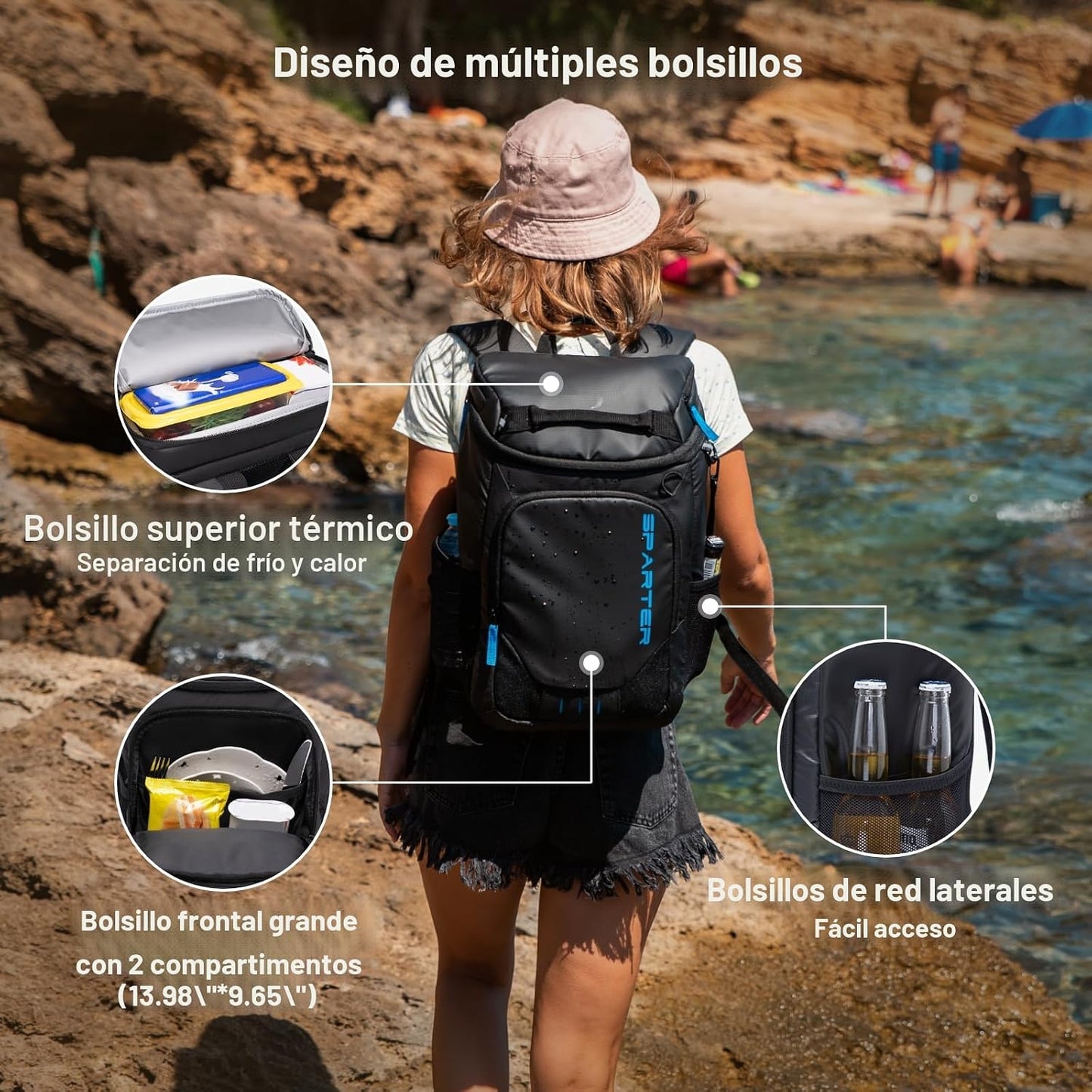SPARTER - Mochila enfriadora aislada a prueba de fugas para 33/49 latas, bolsa térmica con 2 compartimentos aislados, mo