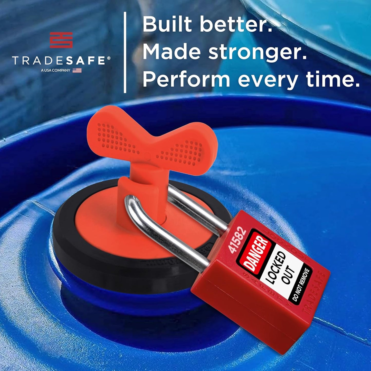 TRADESAFE Dispositivo Bloqueo y Rotulado Tambor LOTO, Tapón Expansión Universal con Tuerca Nylon y Empaque Caucho, Herra