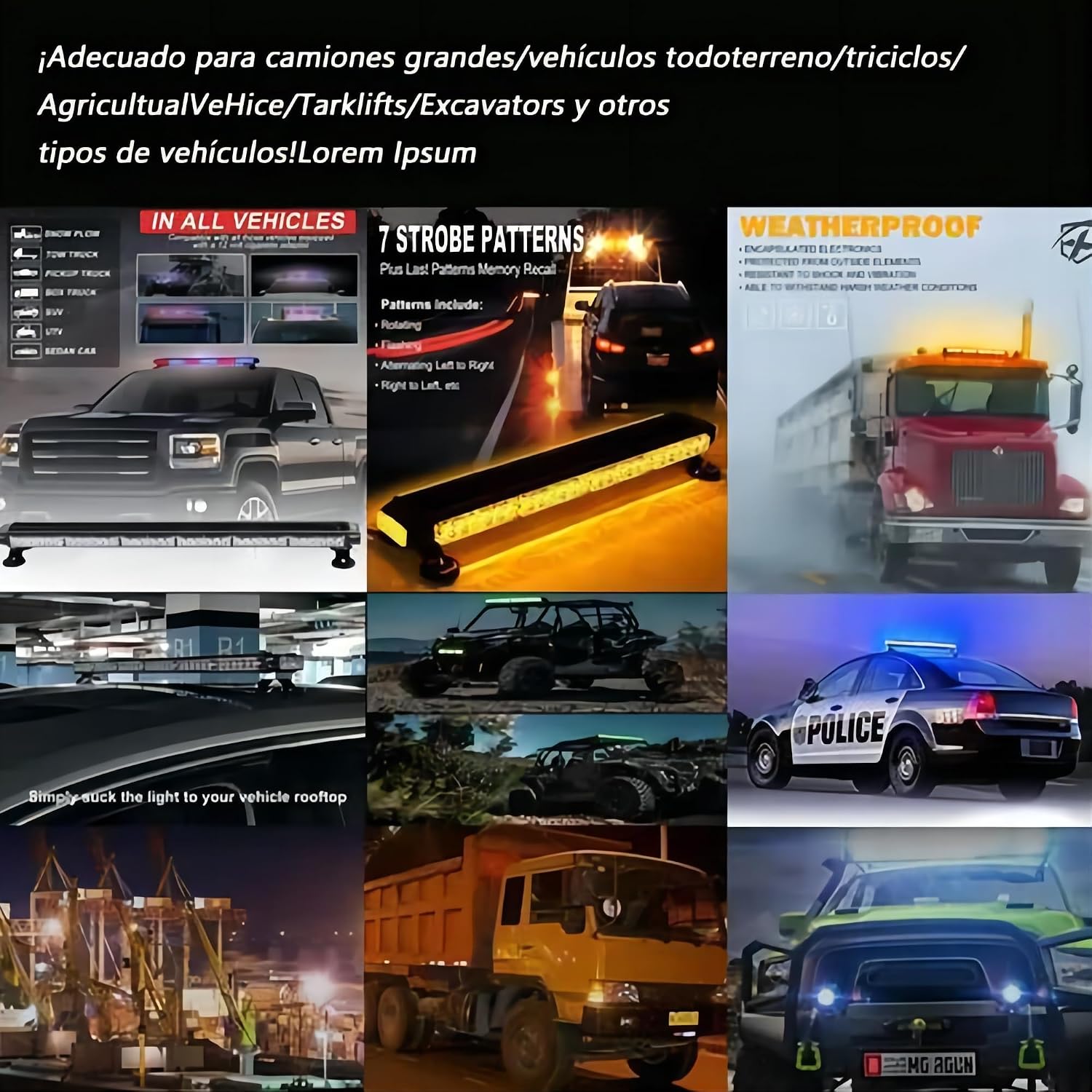 Barra Torreta Estrobo Codigo Leds con Base Magnética 26 PuLG (Amarillo y Blanco)
