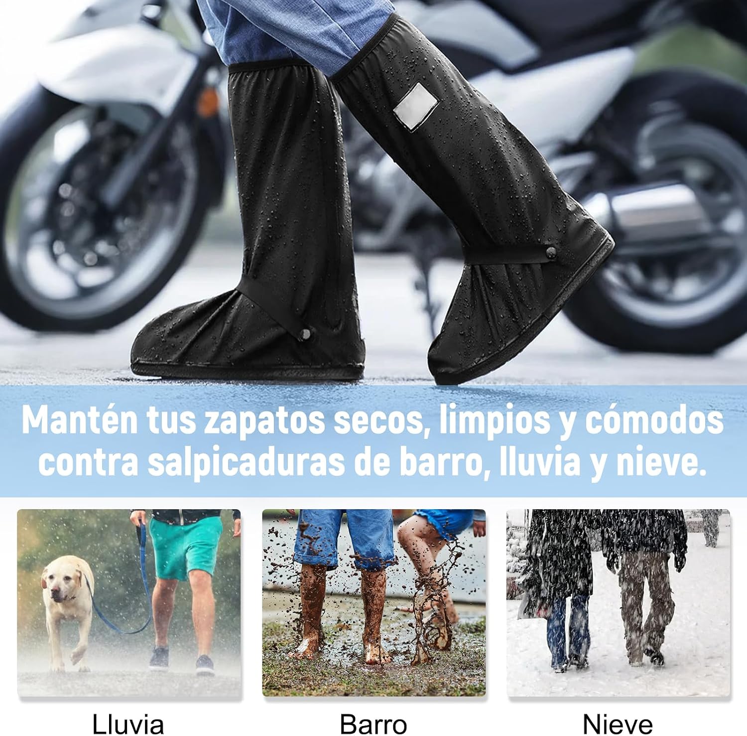 TOPONE Botas para Lluvia, Protector de Zapatos Impermeable para Hombre y Mujer, Cubrebotas con Tira Reflectante y Cremal