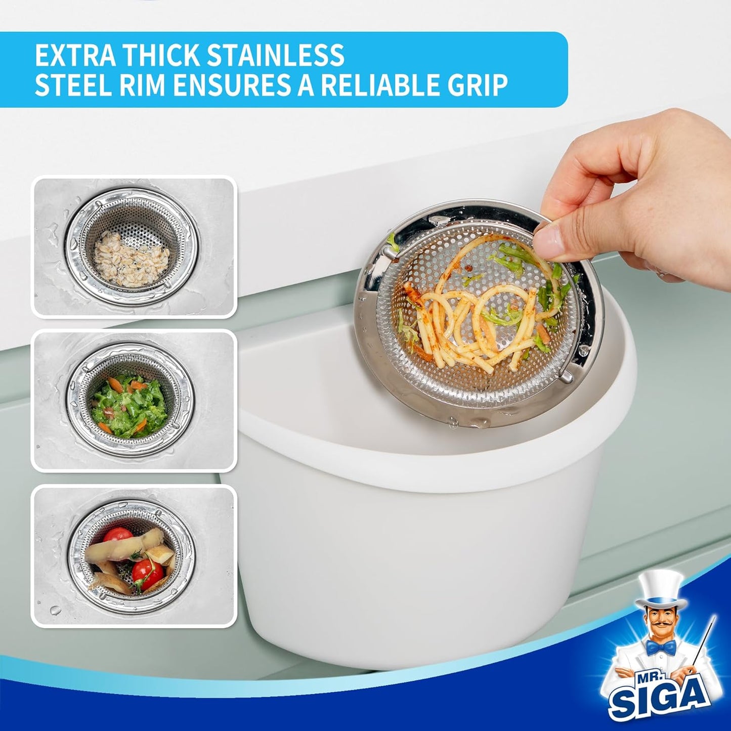 MR.SIGA - Colador de Fregadero Cocina, colador Drenaje Fregadero Acero Inoxidable, Apto para lavaplatos, Paquete de 2