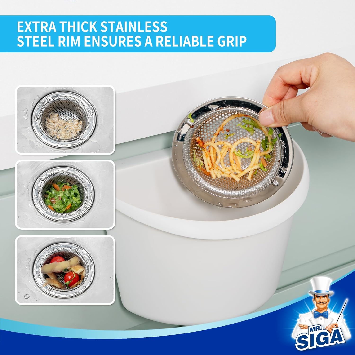 MR.SIGA - Colador de Fregadero Cocina, colador Drenaje Fregadero Acero Inoxidable, Apto para lavaplatos, Paquete de 2