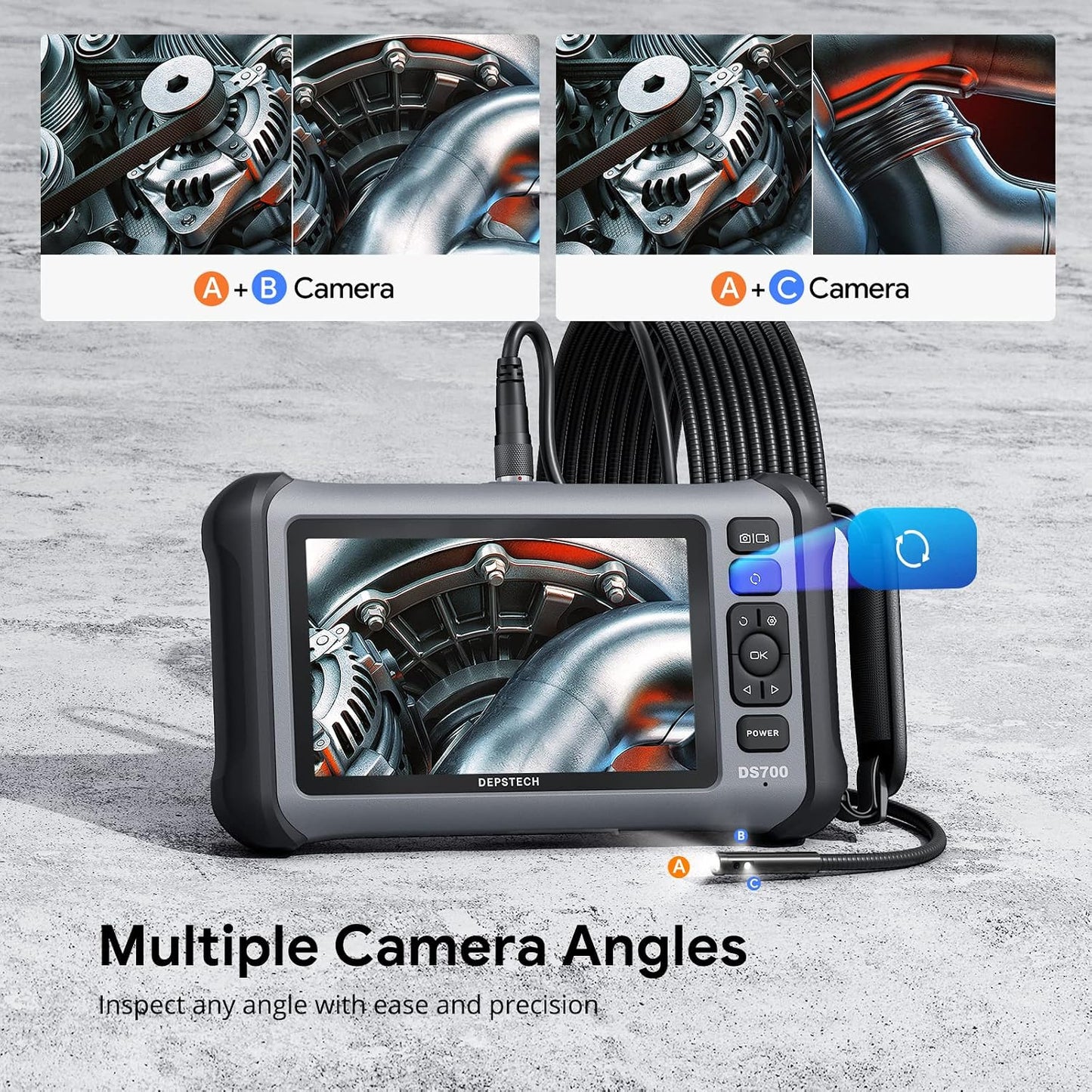 DEPSTECH Boroscopio de Pantalla IPS de 7 Pulgadas, endoscopio de Triple Lente con luz, cámara de inspección de vídeo con
