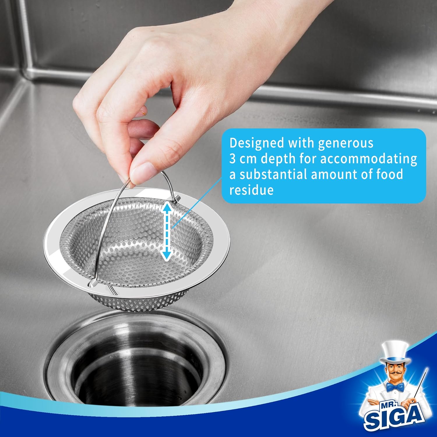 MR.SIGA - Colador de Fregadero Cocina, colador Drenaje Fregadero Acero Inoxidable, Apto para lavaplatos, Paquete de 2