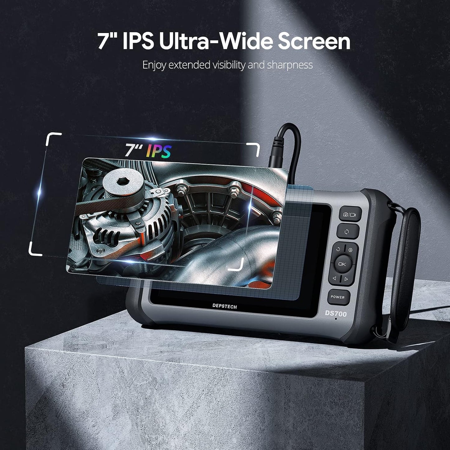 DEPSTECH Boroscopio de Pantalla IPS de 7 Pulgadas, endoscopio de Triple Lente con luz, cámara de inspección de vídeo con