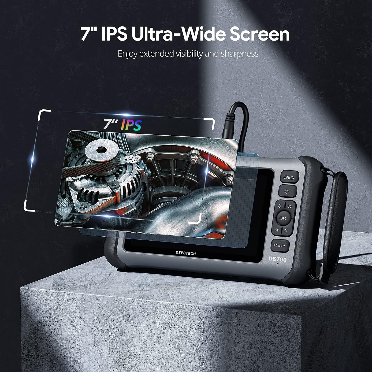DEPSTECH Boroscopio de Pantalla IPS de 7 Pulgadas, endoscopio de Triple Lente con luz, cámara de inspección de vídeo con