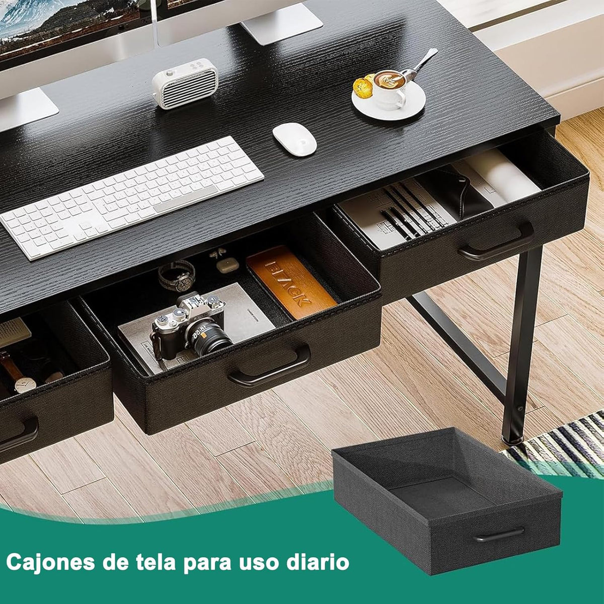 KALAKO Escritorio en Forma L con Cajón para Computadora, Negro, 120x50x77cm