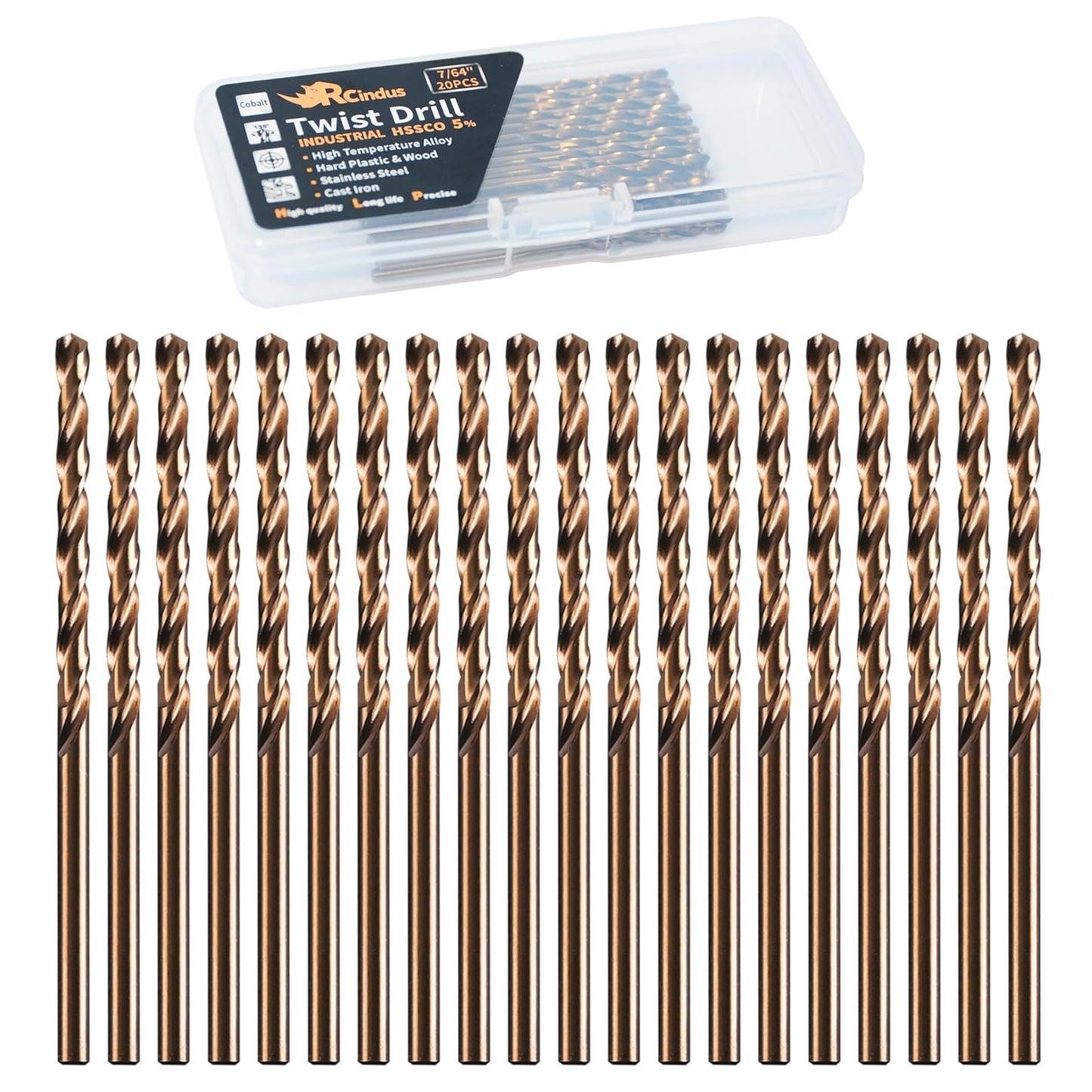 (20 PIEZAS) Juego de brocas de cobalto de 3/16 pulgadas, brocas de metal HSS M35 para acero, acero inoxidable, hierro fu