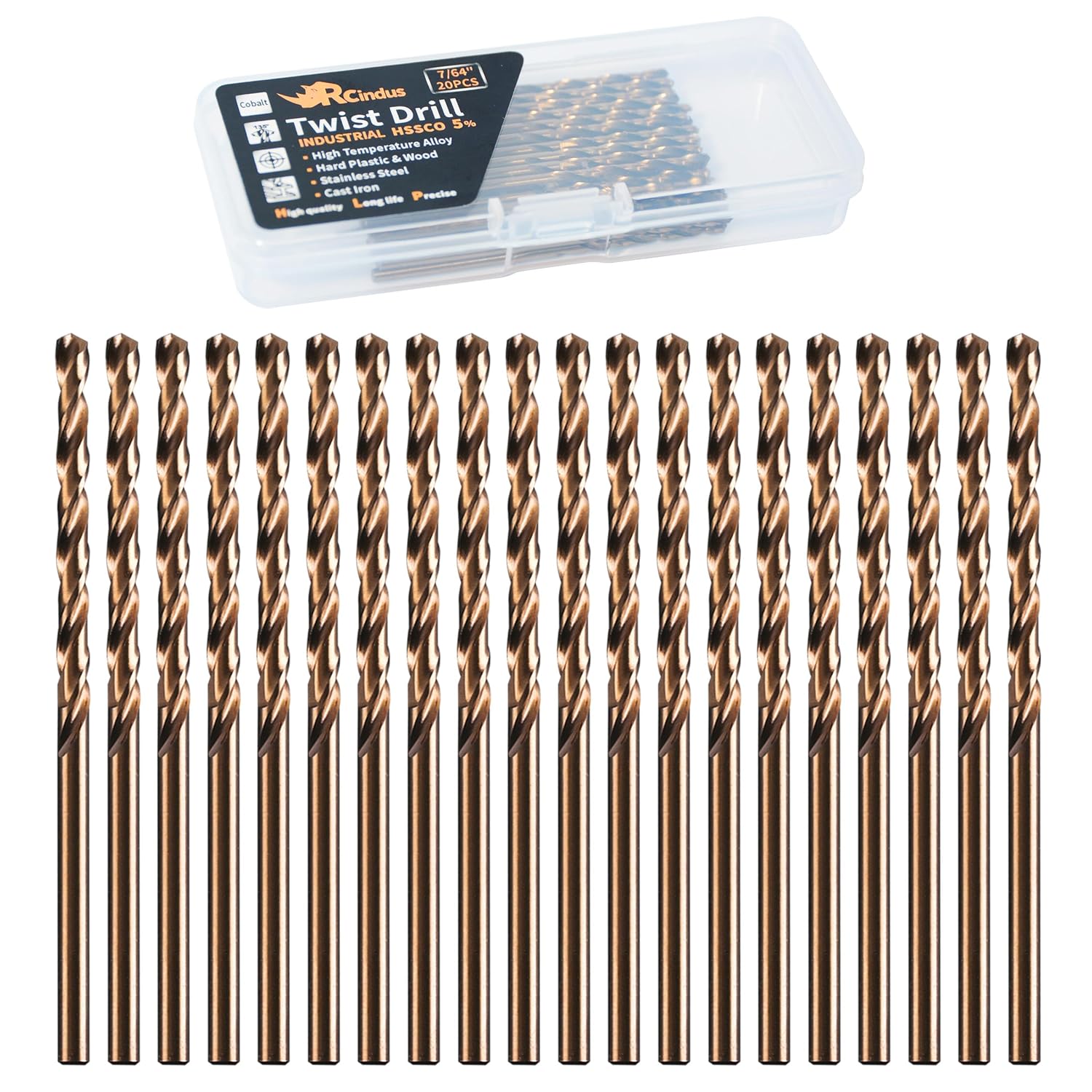 (20 PIEZAS) Juego de brocas de cobalto de 3/16 pulgadas, brocas de metal HSS M35 para acero, acero inoxidable, hierro fu