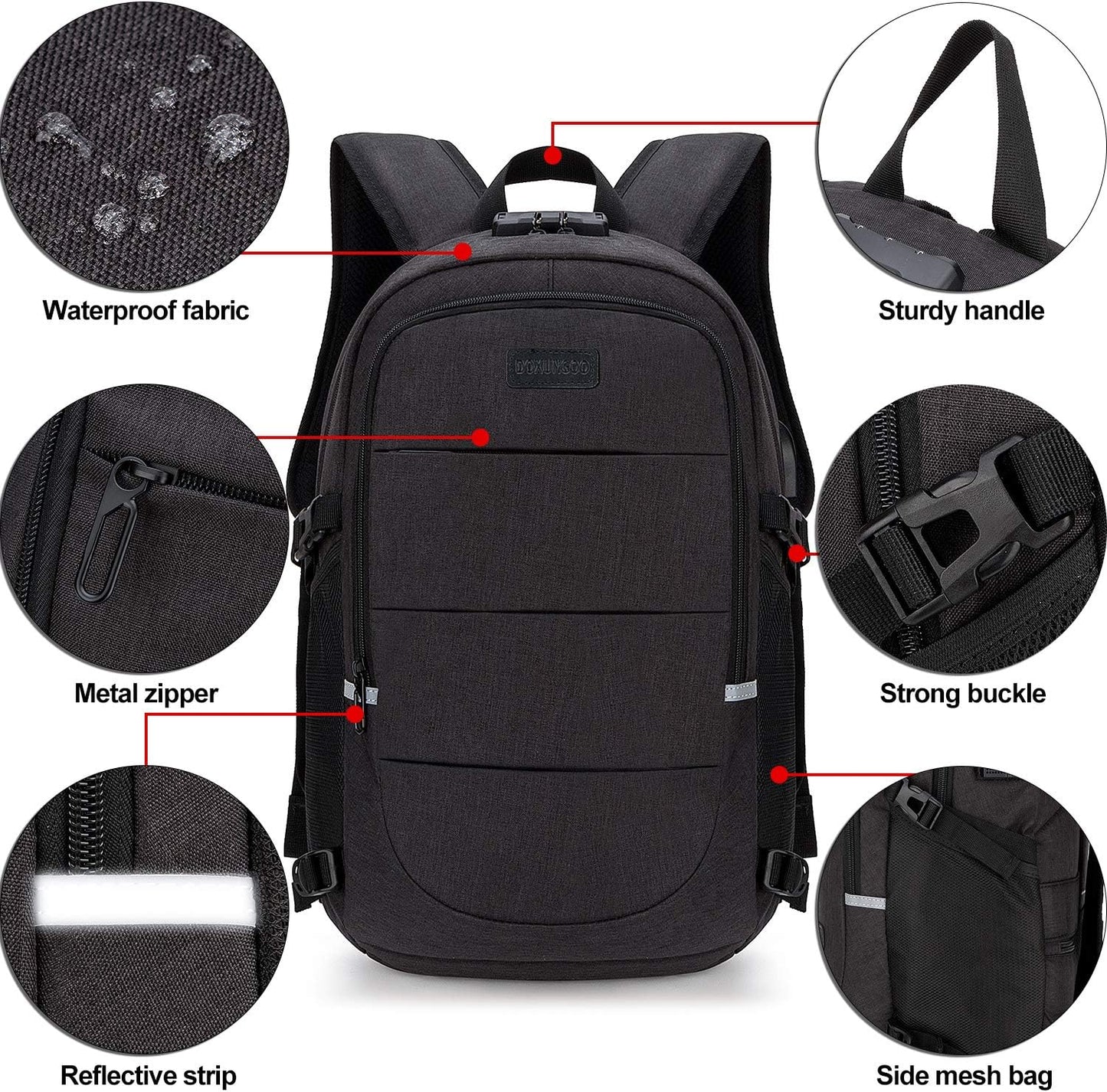 Mochila antirrobo, Mochila Impermeable,DOXUNGOO Mochila para portátil Hombre Mujer Mochila Aire Libre paracon bloqueo y 