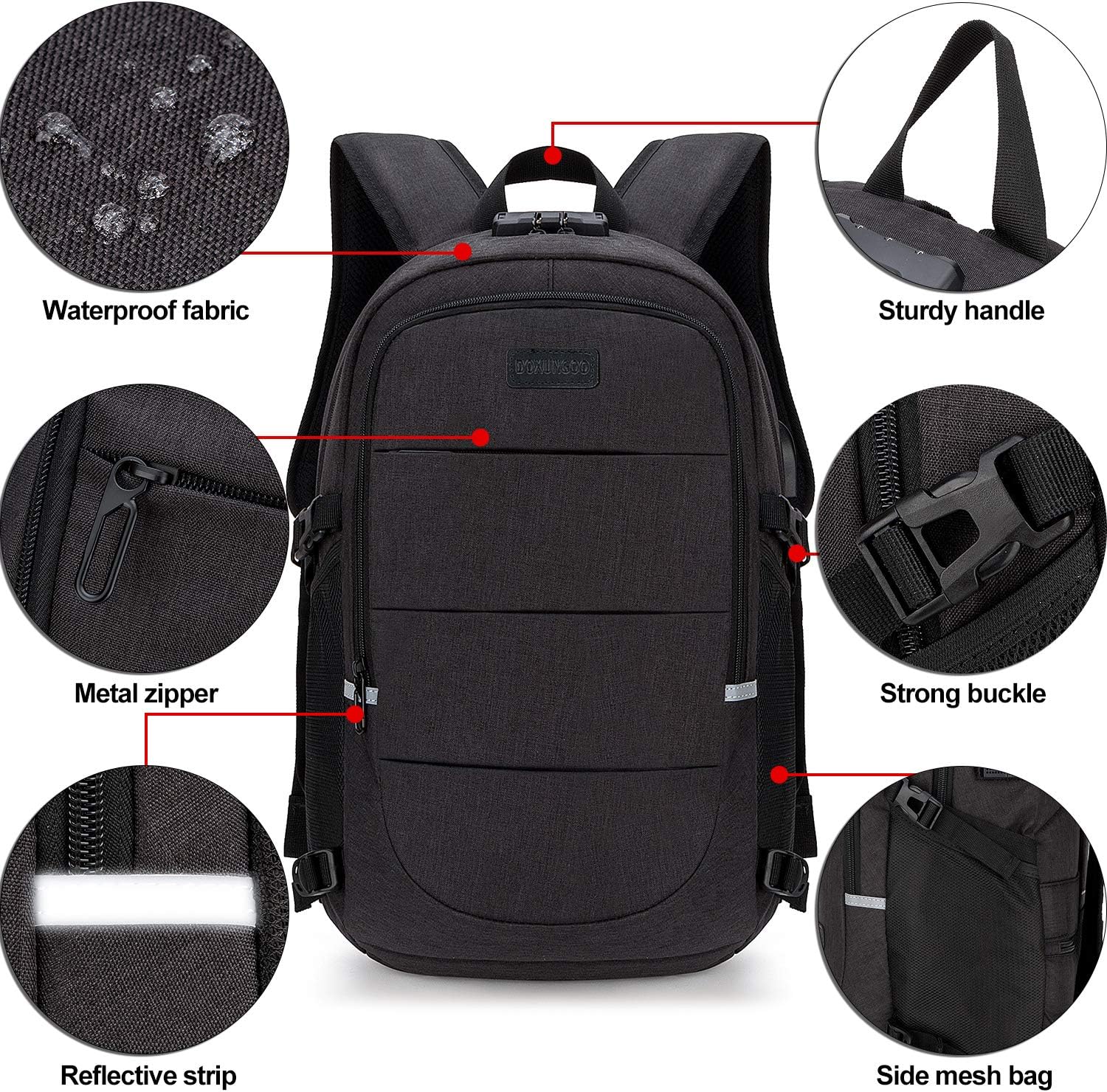 Mochila antirrobo, Mochila Impermeable,DOXUNGOO Mochila para portátil Hombre Mujer Mochila Aire Libre paracon bloqueo y 