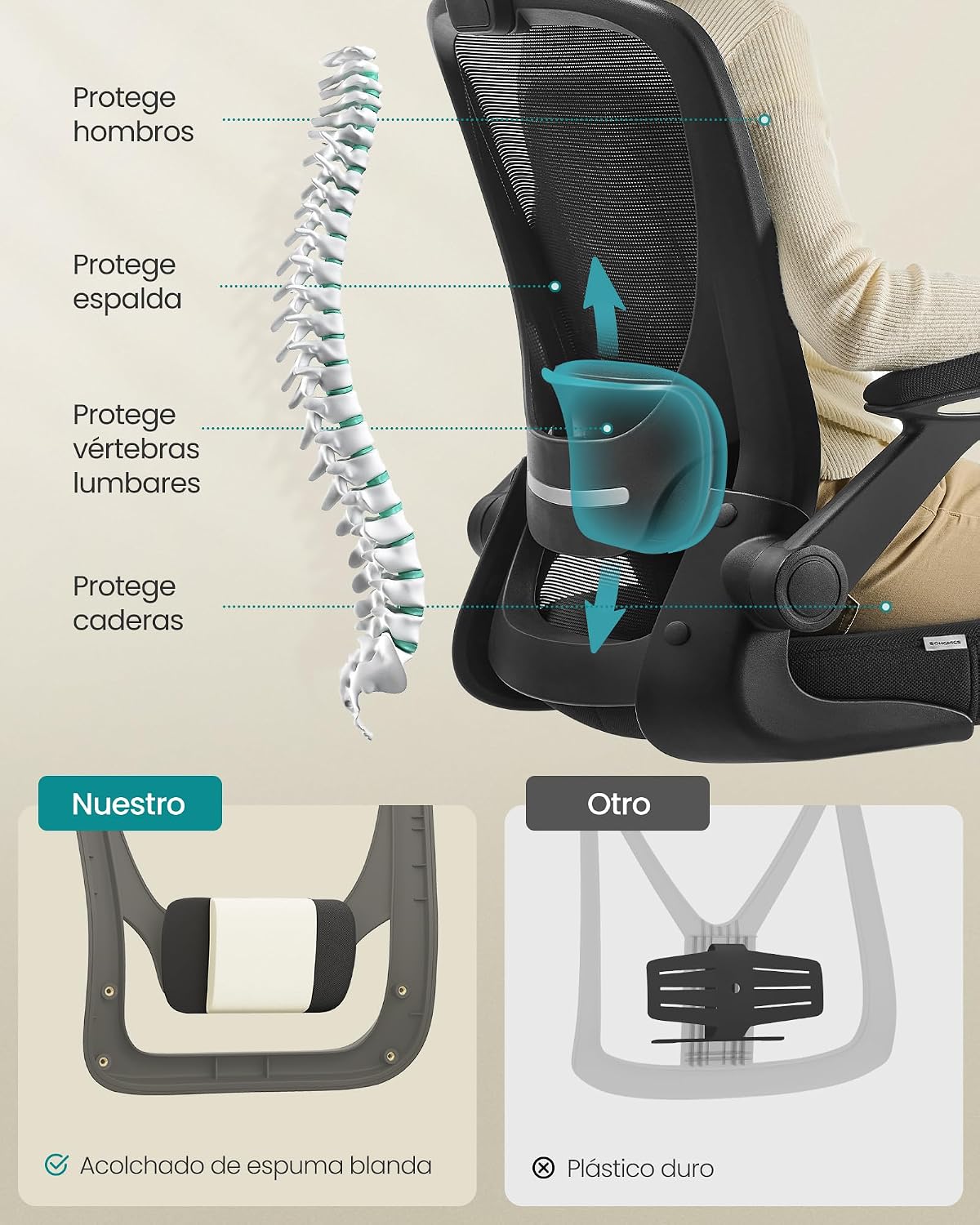 SONGMICS Silla de Oficina Ergonómica, Giratoria de Malla, Soporte Lumbar