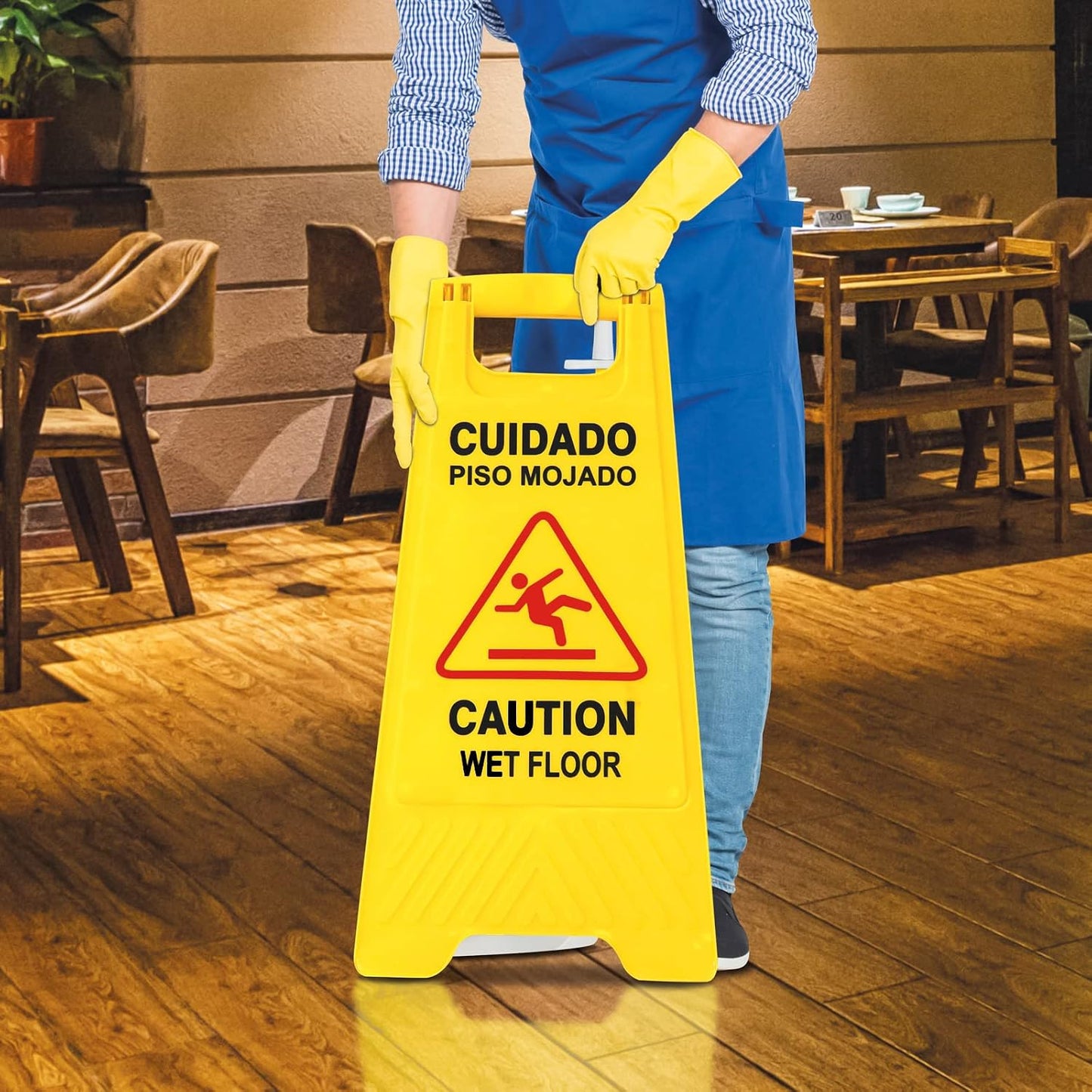 Livingreen Señalamiento de Piso mojado Plegable y Fácil de colocar | Práctico y Durable, Uso Rudo | Color amarillo | Avi