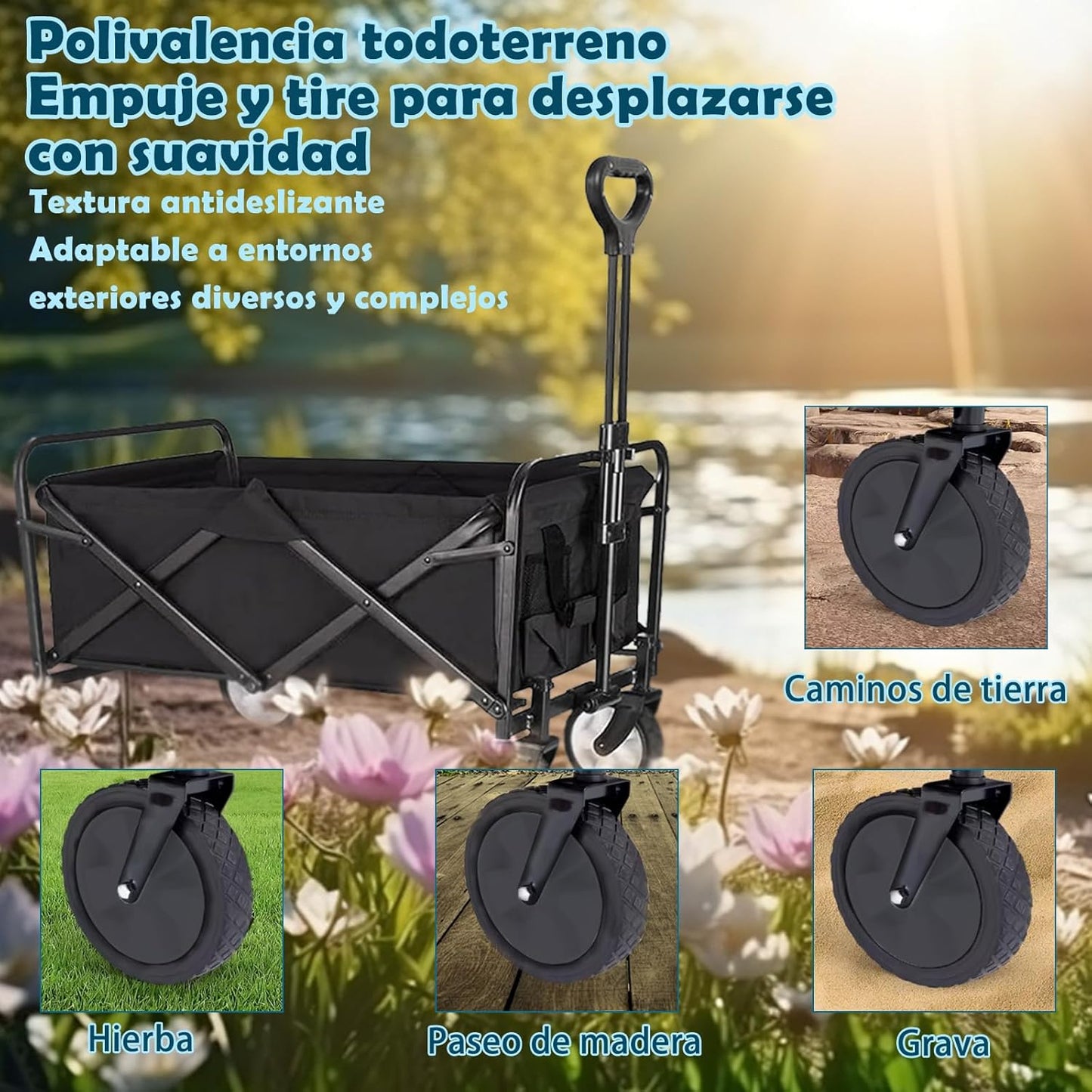 EMAGIE Carrito Plegable con Ruedas - con Red de Seguridad Carrito de Mandado 120 Kg de Capacidad de Carga Carro de Campa