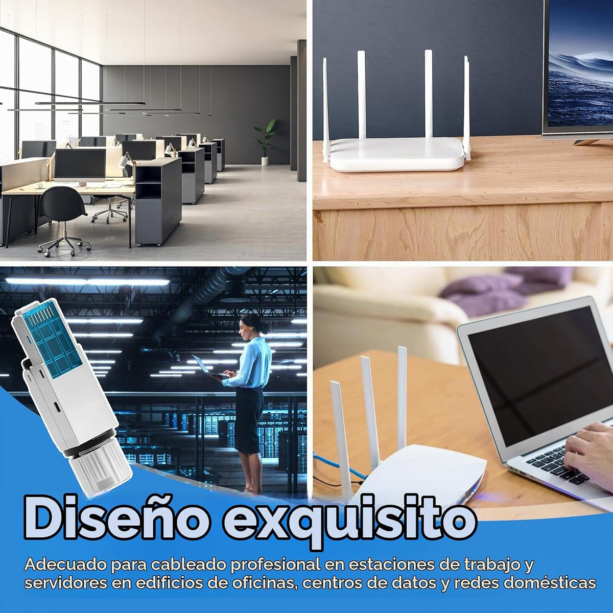4 piezas de conector RJ45 Cat7, conector blindado Cat7 resistente a la corrosión con reducción de interferencias EMI/RFI