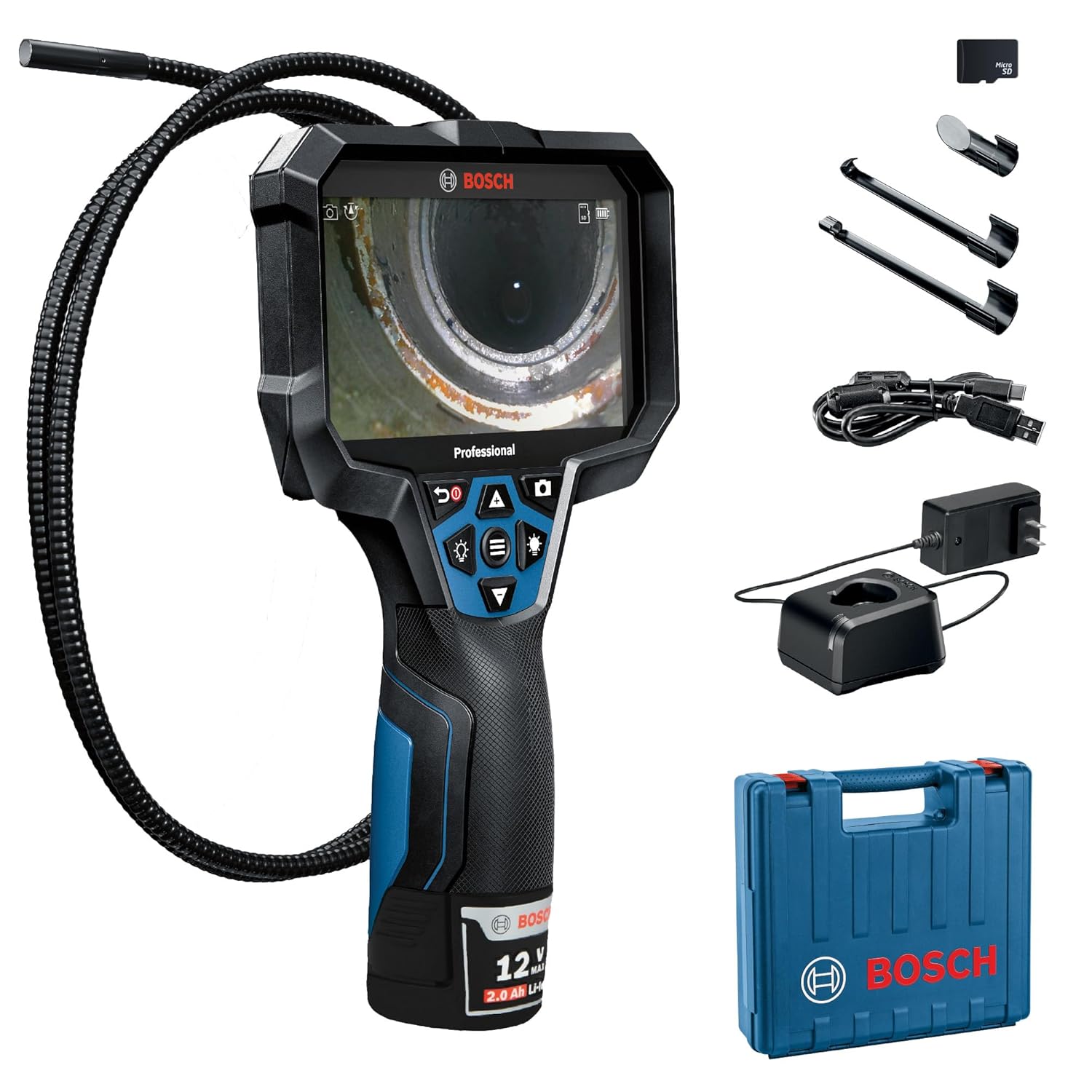 Bosch GIC5-27C Cámara de inspección Profesional de boroscopio con luz LED Ajustable, cámara endoscopio extraíble de 12 p