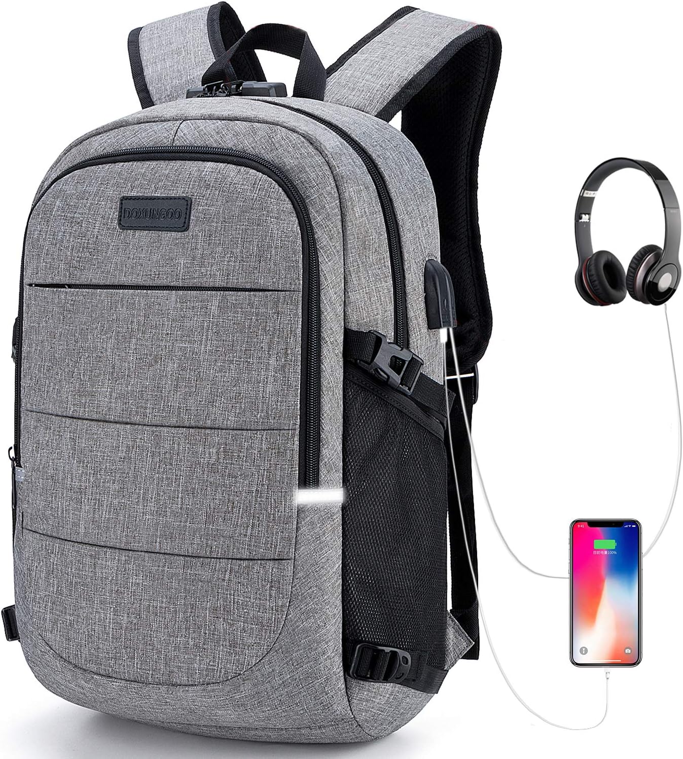 Mochila antirrobo, Mochila Impermeable,DOXUNGOO Mochila para portátil Hombre Mujer Mochila Aire Libre paracon bloqueo y 